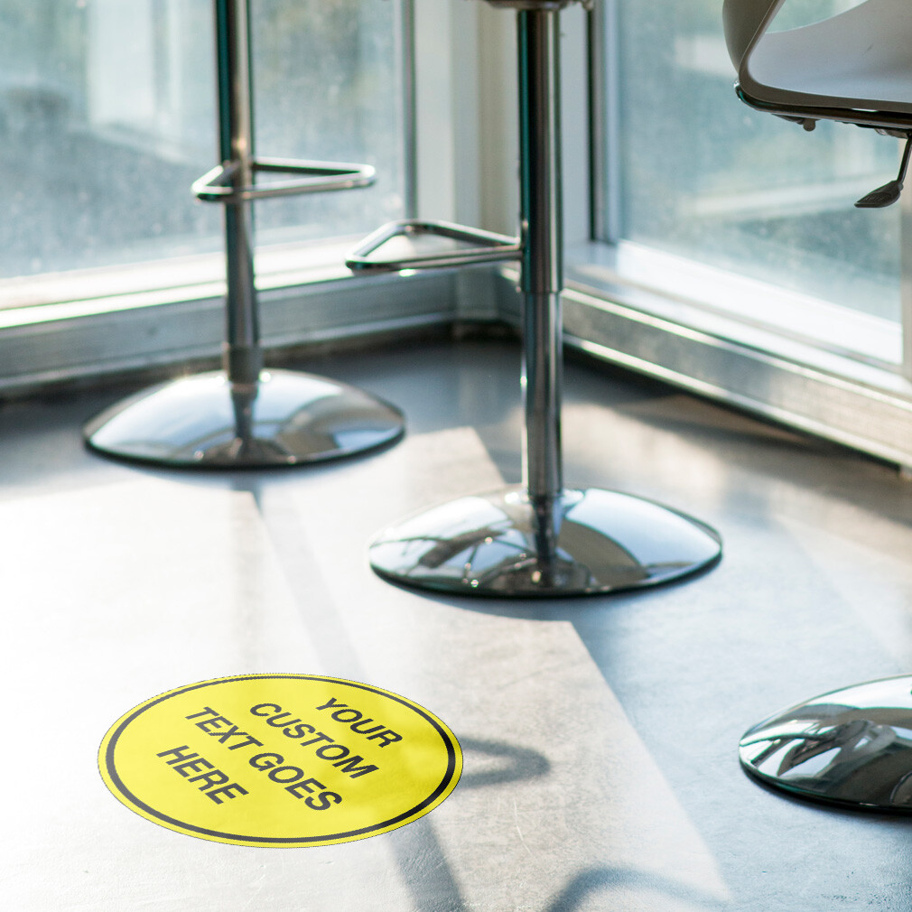Signs Floor Decals Your Custom Text Goes Here Yellow Anti-Slip Round Shape A