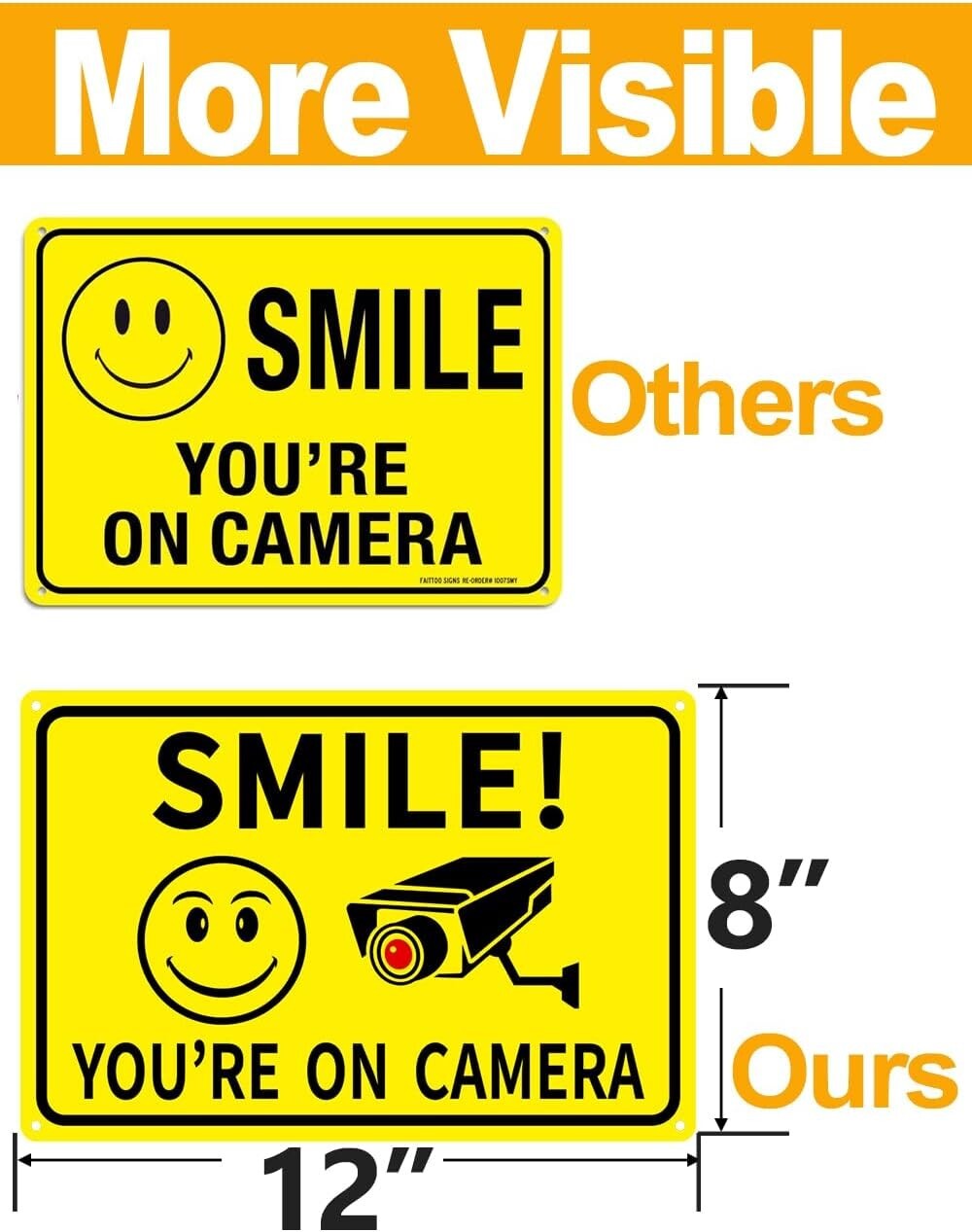 4-Pack Smile You’re On Camera Signs 8″x12″ Rust Free Aluminum Video Surveillance