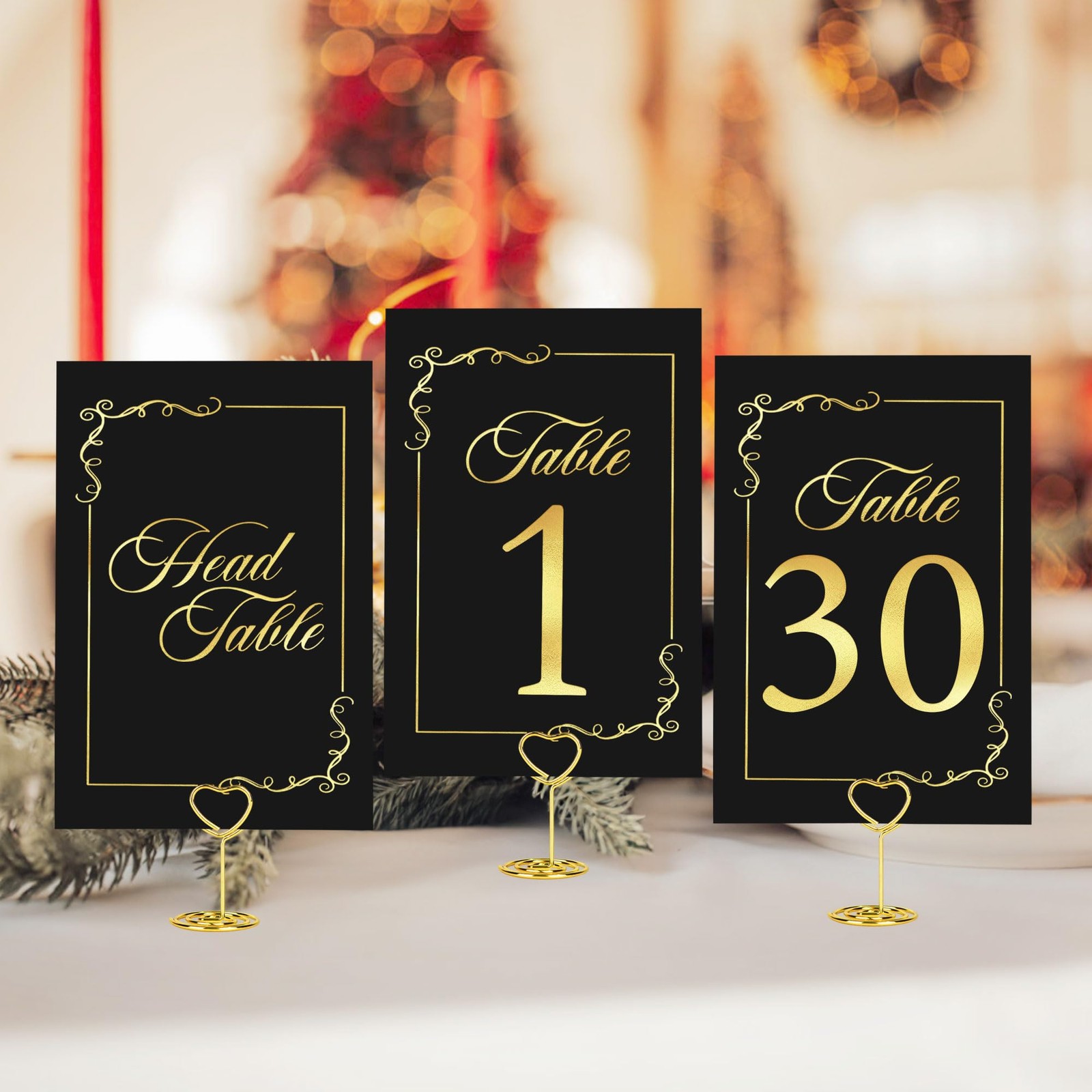 31 Sets Wedding Table Number Holders, Black Gold, Metal, Rectangular Pedestal…