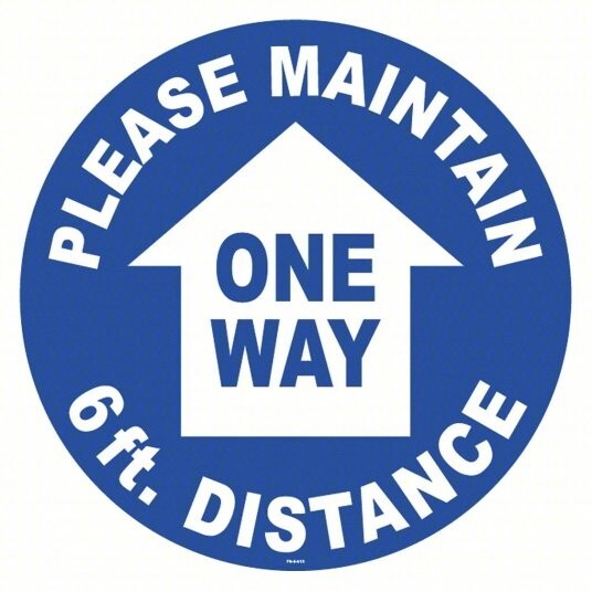 Pack of 10 – Floor Sign: 8 in, Vinyl, Blue, 6 Foot Distance, One Way, Indoor