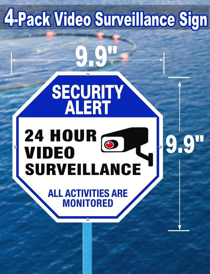 Video surveillance sign, 4-pack security camera signs, reflective