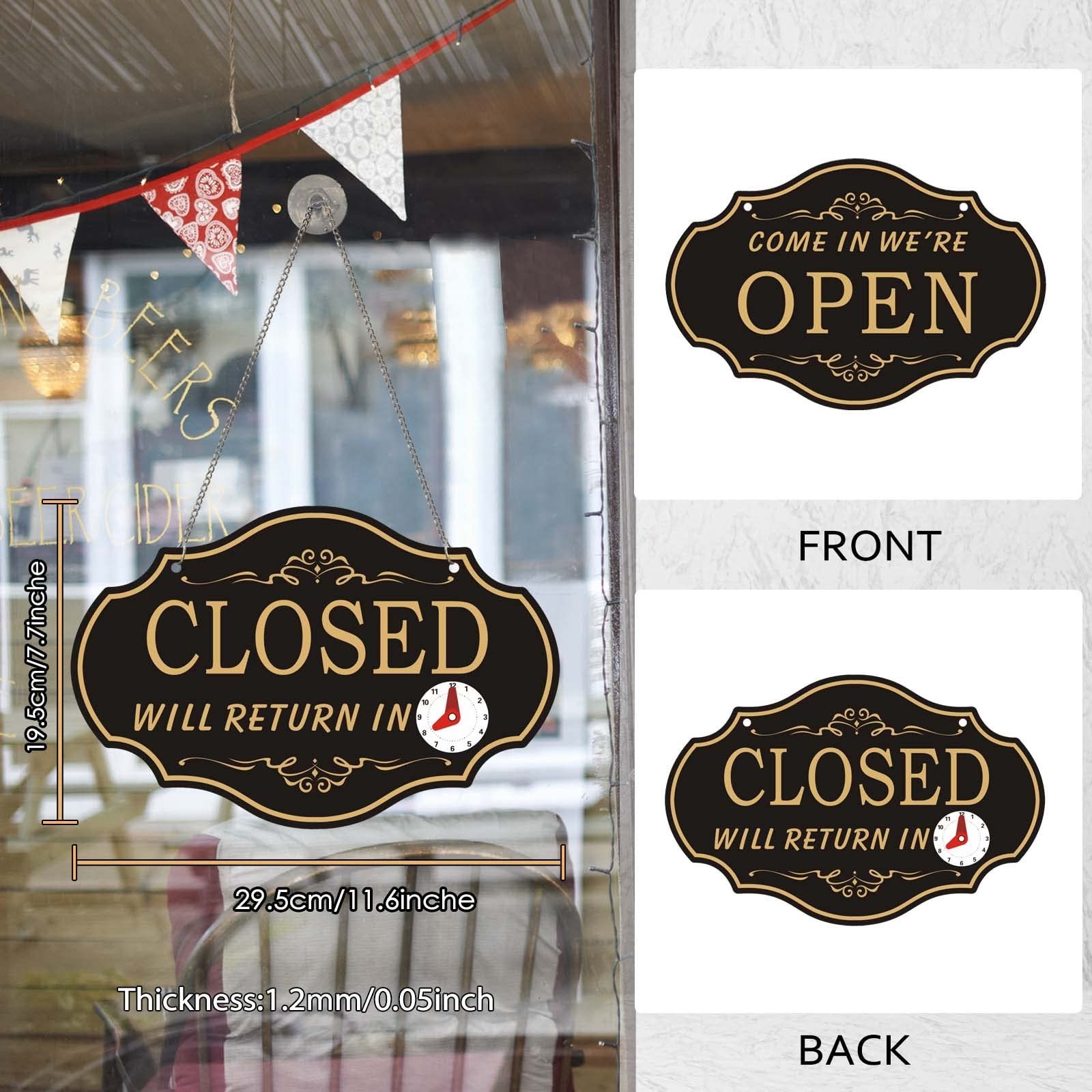 Open Signs For Business, Plastic Open Sign, Double Sides with “Will Return