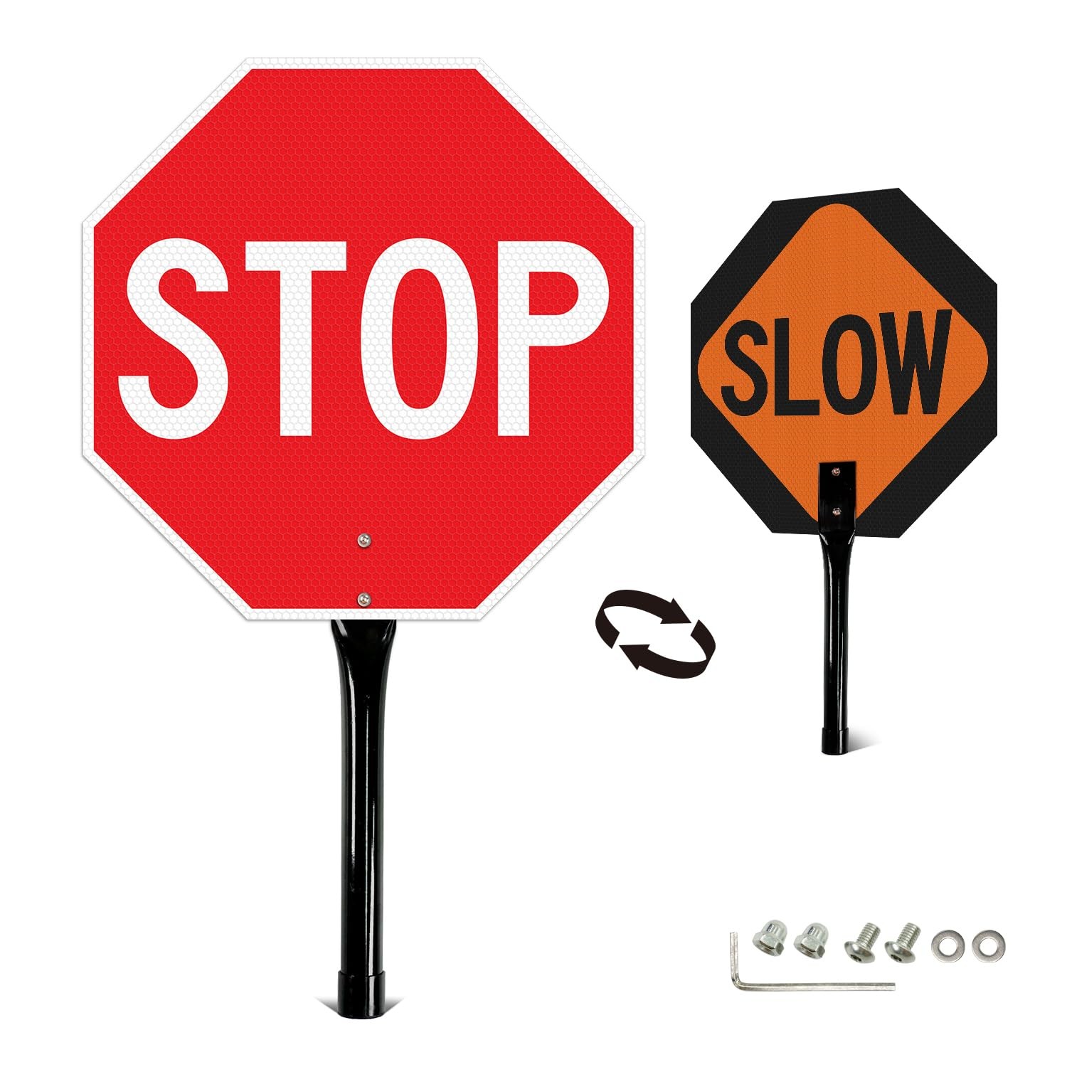 13×13 inch Stop Slow Paddle Sign with Handle Double Sided Reflective Aluminum