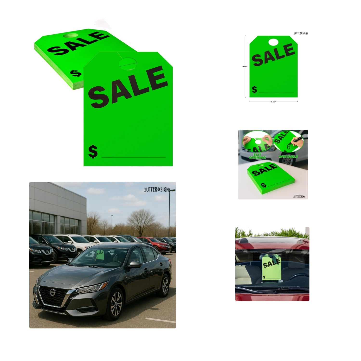 Pack of 50 Neon Green Vehicle Sale Tags – Clear Messaging and Easy Setup