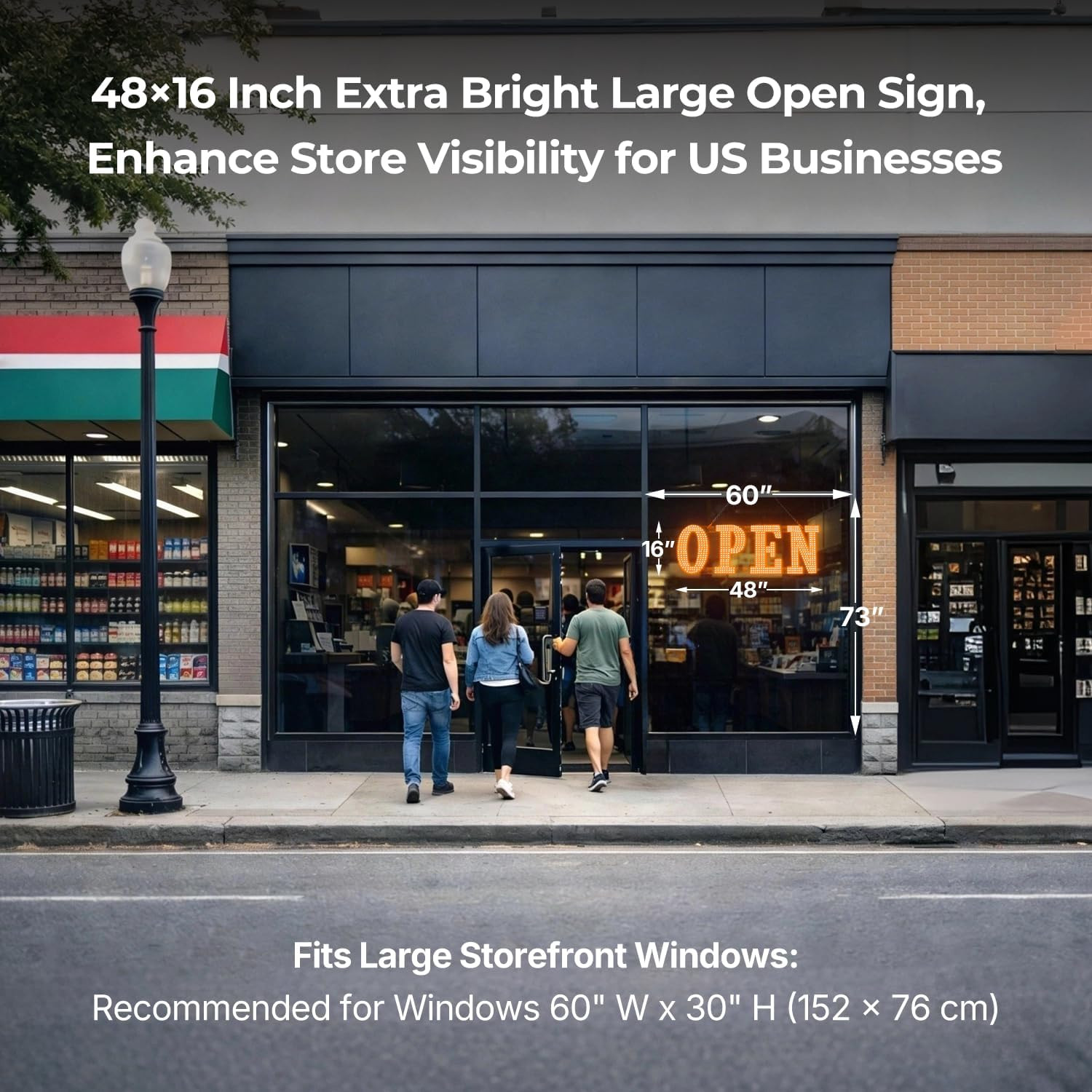 Large 48″ LED Open Sign with Remote, Timer & Custom Colors for Businesses