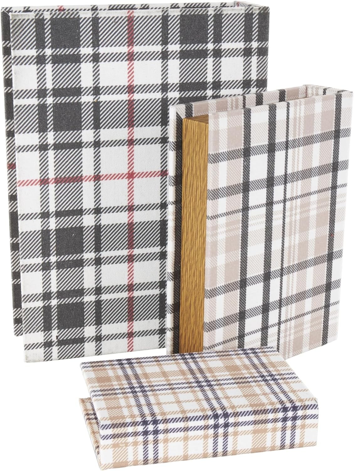 Wooden Geometric Decorative Box Faux Storage Book Book Shaped Boxes W/ Plaid