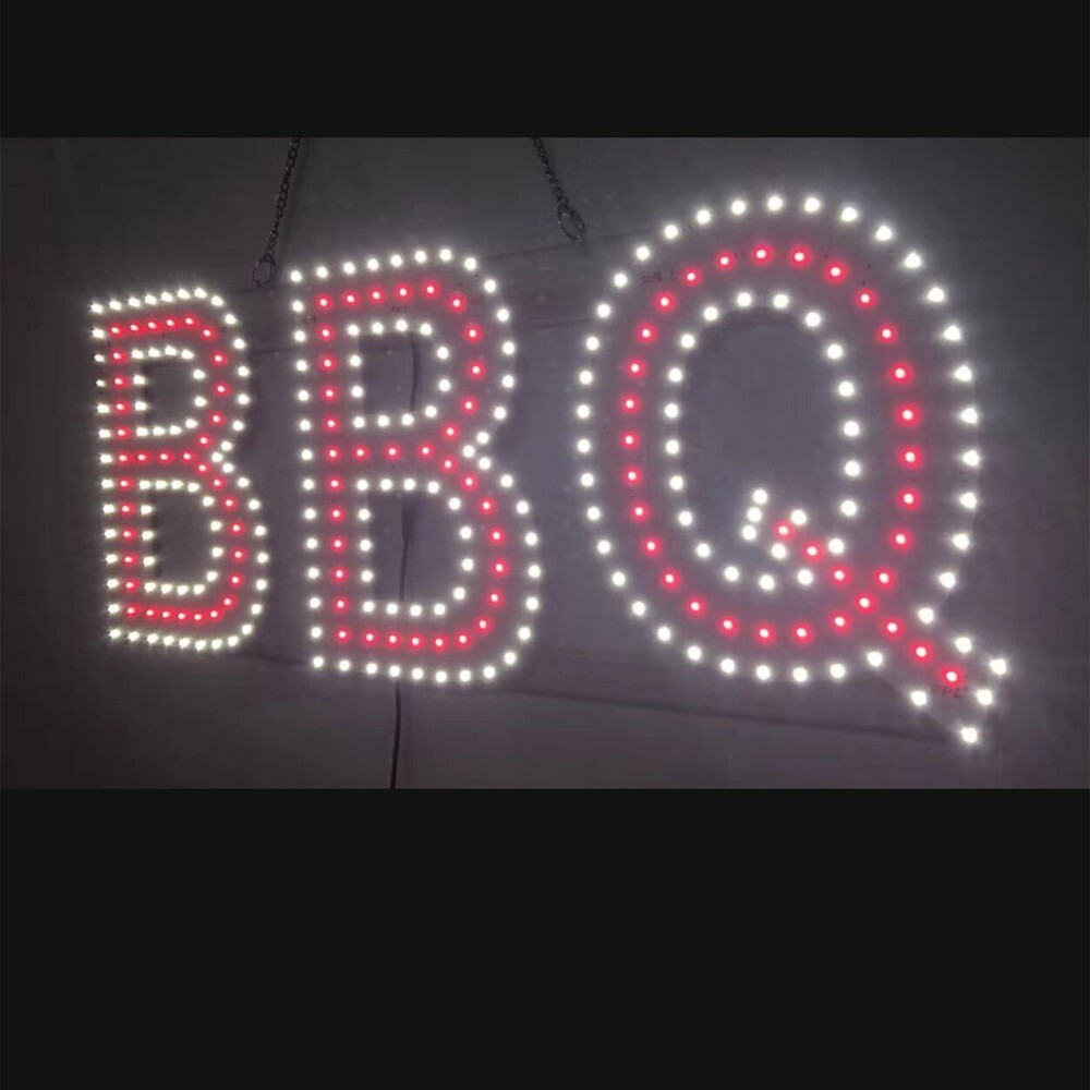 LED BBQ SIGN (12″X30″ INCH) – WHITE / RED