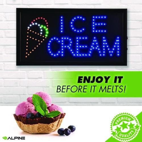 Alpine Industries LED Rectangular Ice Cream Sign, 19 x 10, Black Frame