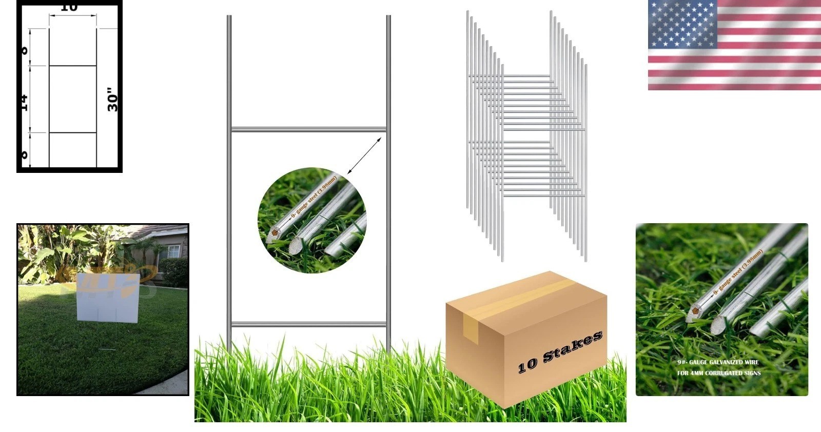 30×10 Inch Galvanized Wire Sign Stakes – 10 Pack for Effortless Installation