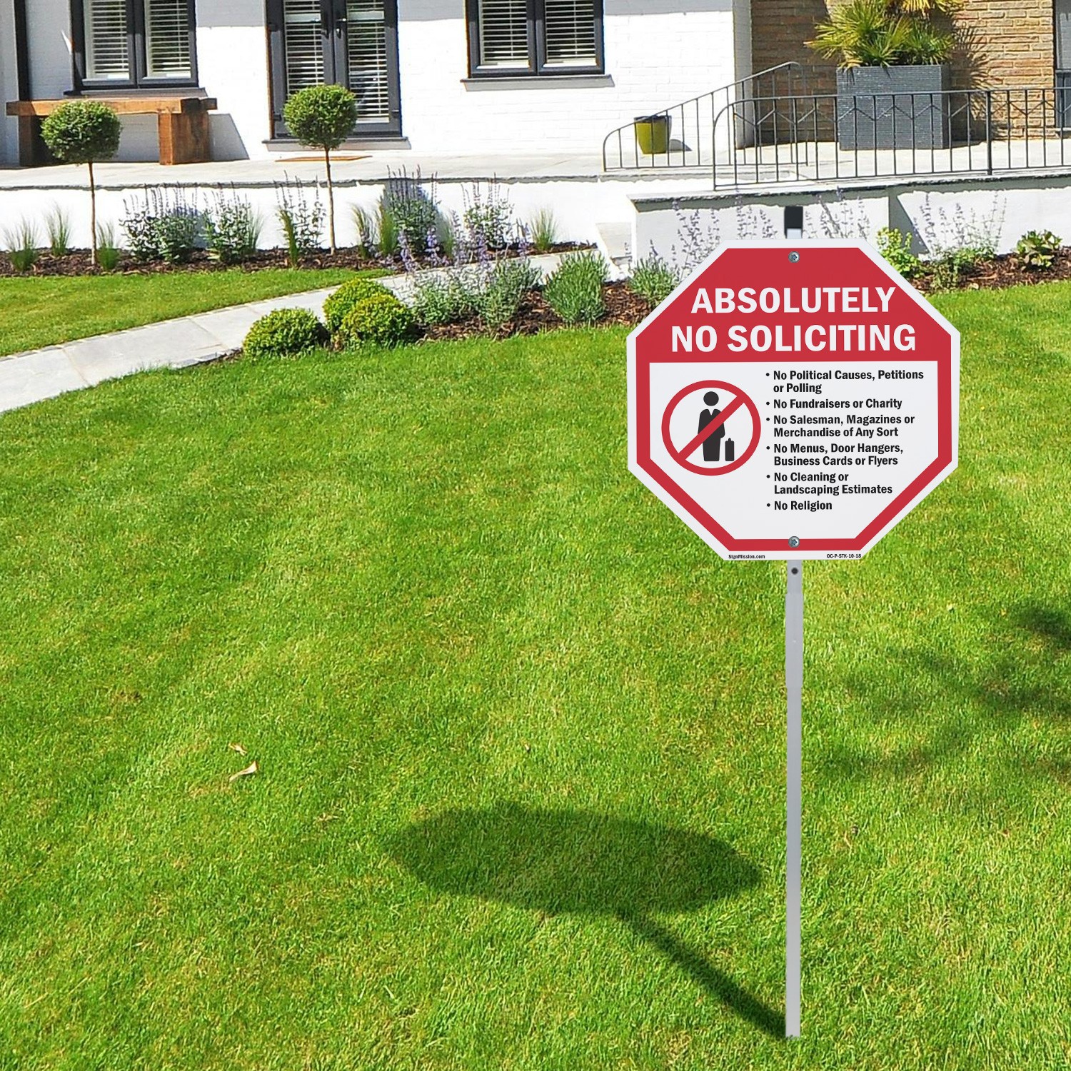 Absolutely No Soliciting No Poli Octagon Sign With Stake Weather Resistant