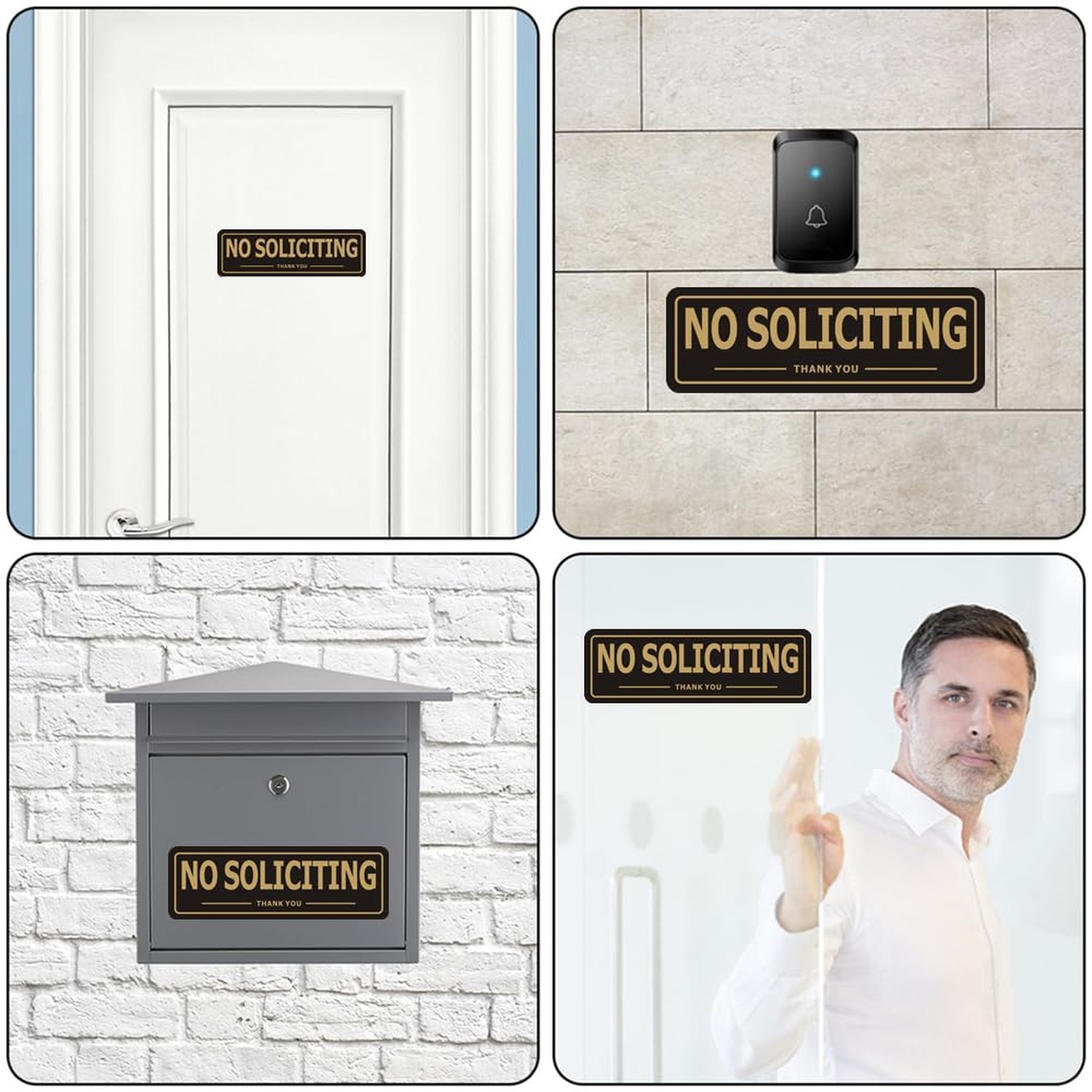 No Soliciting Sign for House, (2 Pack) Self-Adhesive No Soliciting Signs, Alu…
