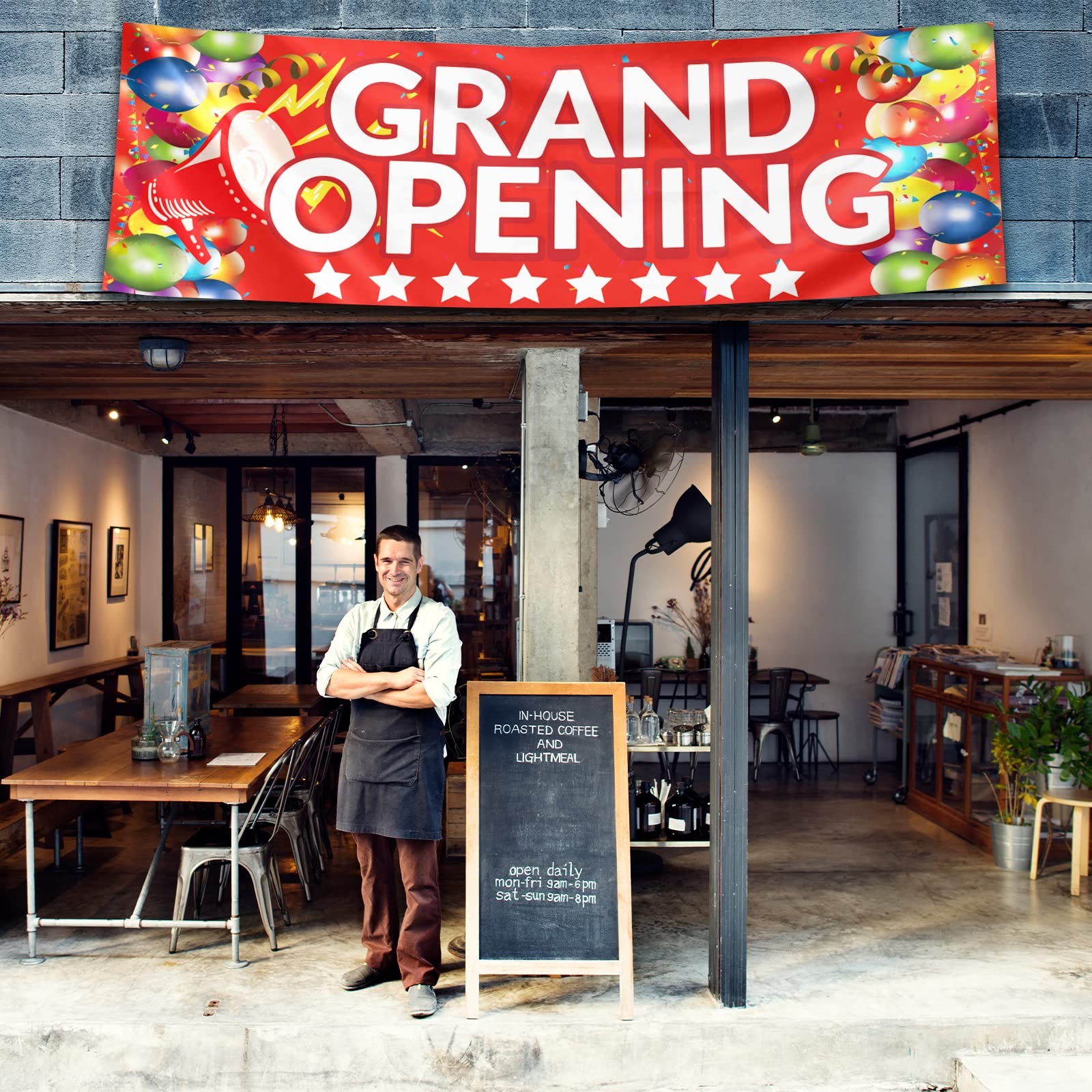 Grand Opening Banner, 3 x 10 ft New Store Grand Opening Sign and Rope, Oxford Cl