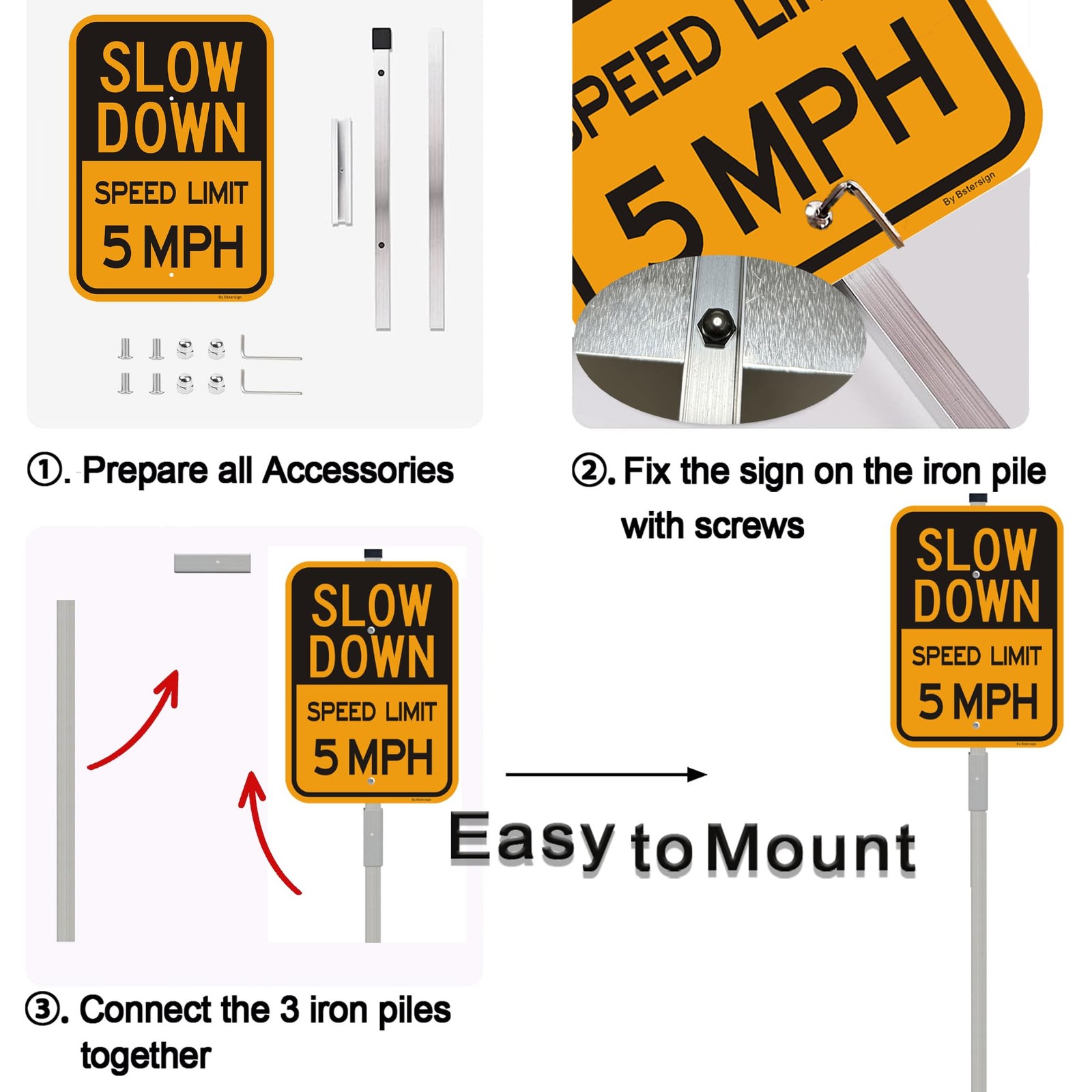 Slow Down Speed Limit 5 MPH Sign with 36-Inch Stakes, 14 x 10 Inches, Reflect…