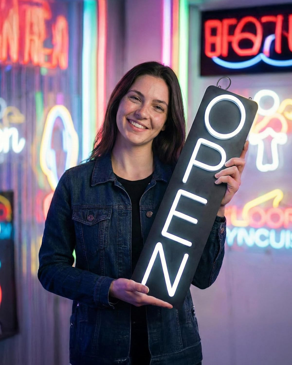 Outdoor Open Sign for Business 28X7In IP65 Waterproof, Vertical LED Neon Open Si