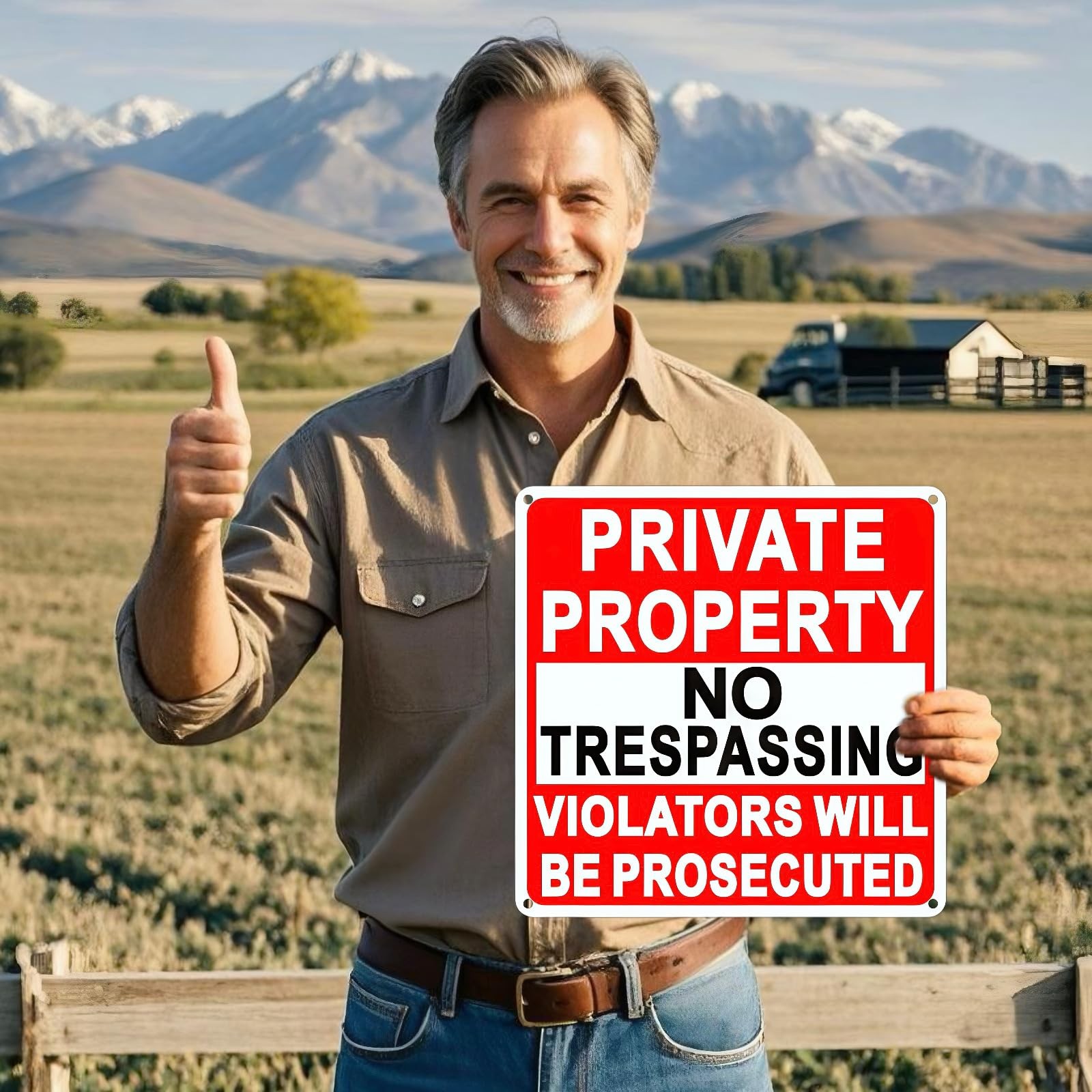 4 Pack No Trespassing Signs Private Property, 9.5 x 9.5 Inch Aluminum Sign