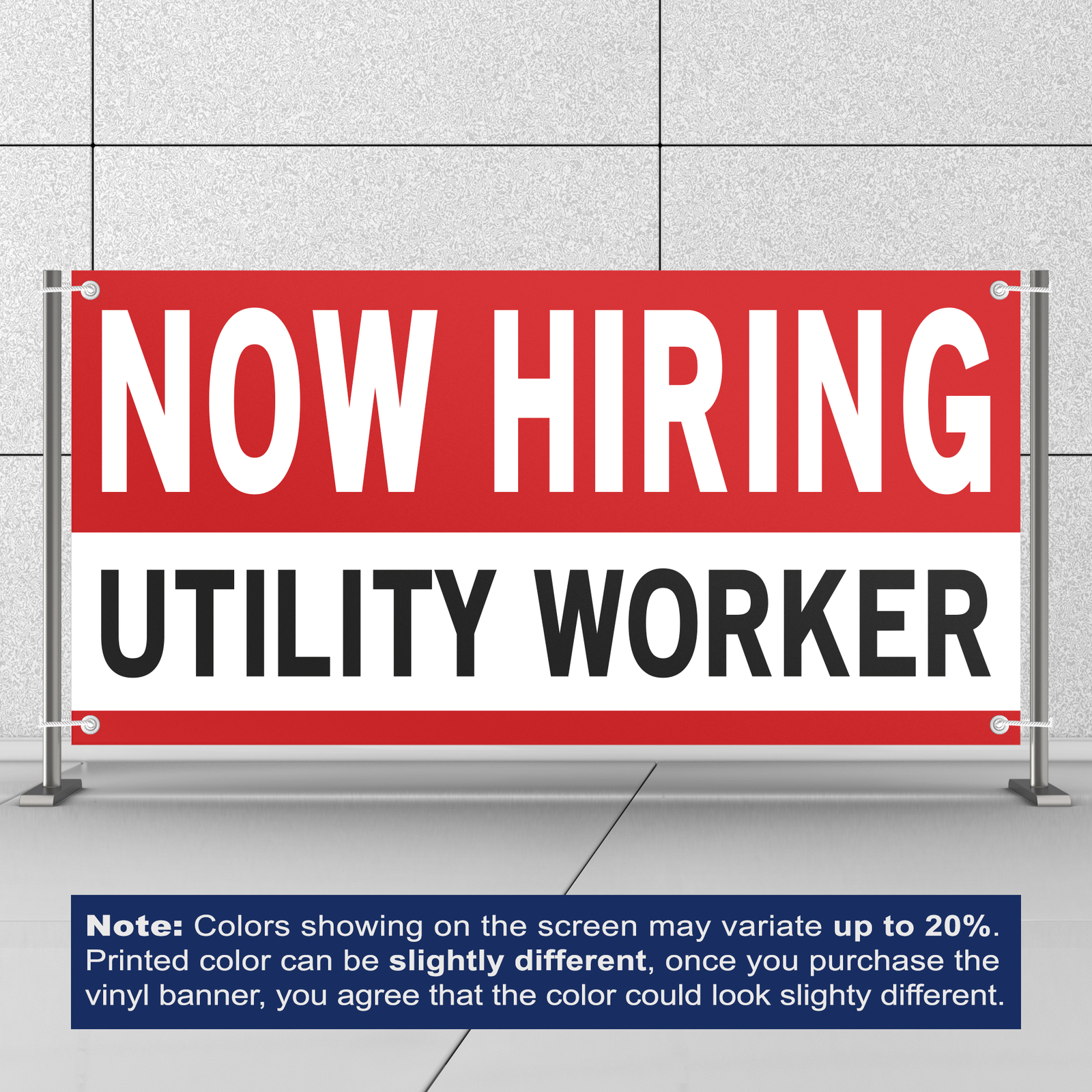 Now Hiring Utility Worker 13 oz Heavy Duty Vinyl Banner Maintenance Worker