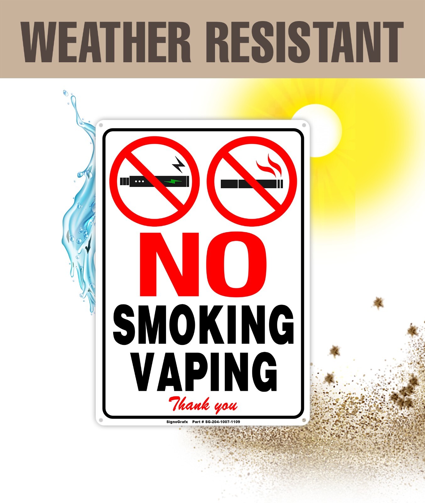 SIGNOGRAFX No Smoking No Vaping Metal Sign, 10×7 Inches Indoor and Outdoor Use