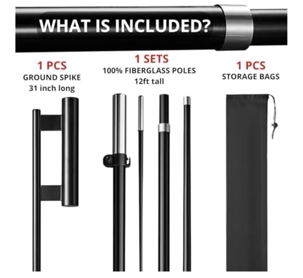 2 Pack-15ft Fiberglass Swooper Pole For 12ft Feather Flag HeavyDuty Ground Stake