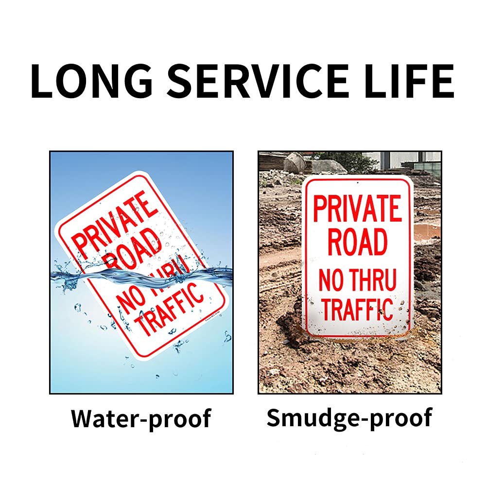 Large Private Road No Thru Traffic Sign, 18″X 12″ .040 Aluminum Reflective Sign