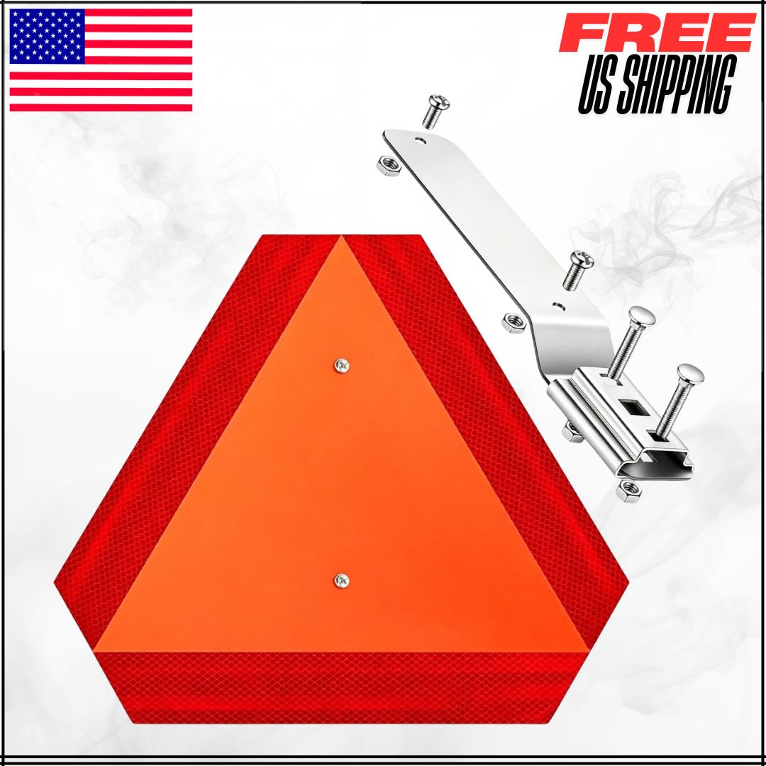Slow Moving Vehicle Sign W/ Mounting Bracket Triangle Aluminum SMV 14×16″