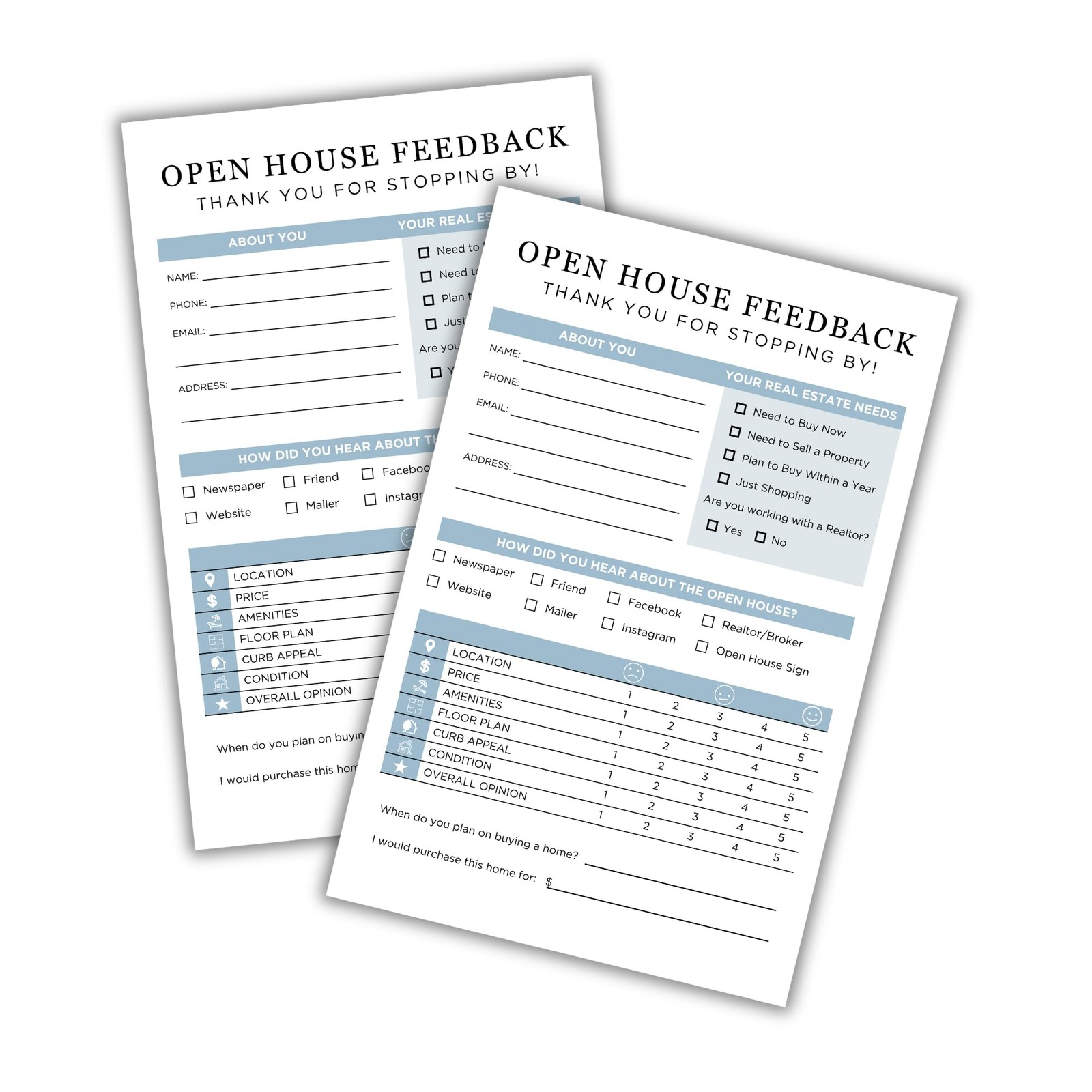 Realtor Open House Feedback Form Flyer Client Sign In Sheet 75 Pack