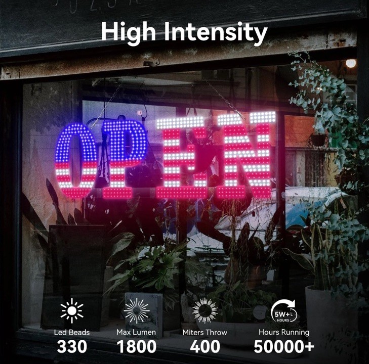 40” X 14” LED Open Signs for Buisness, Remote Control USA Flag Setting