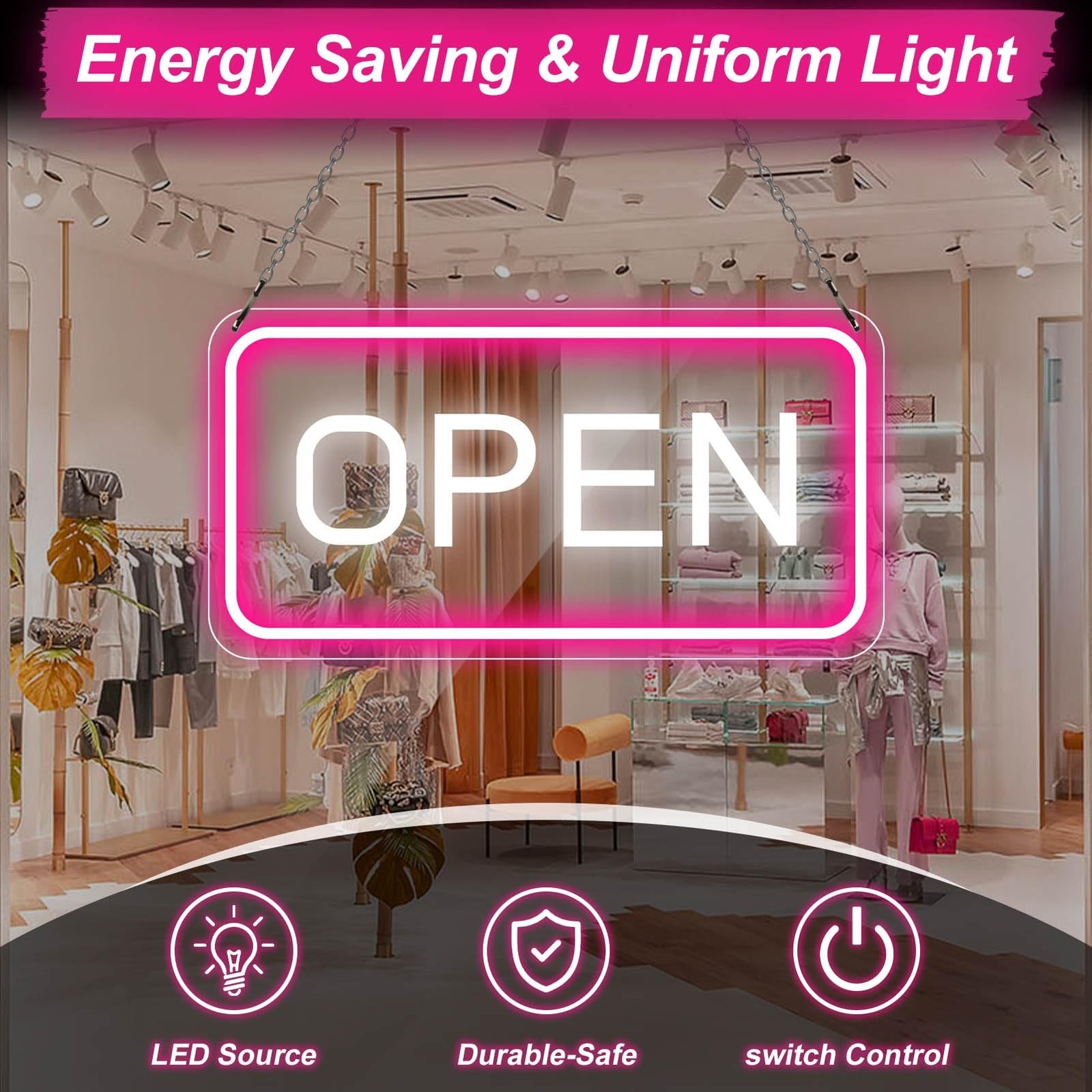 Neon Open Sign – 16”x 9” LED Sign, Super Bright Pink & White Neon Light, ON…