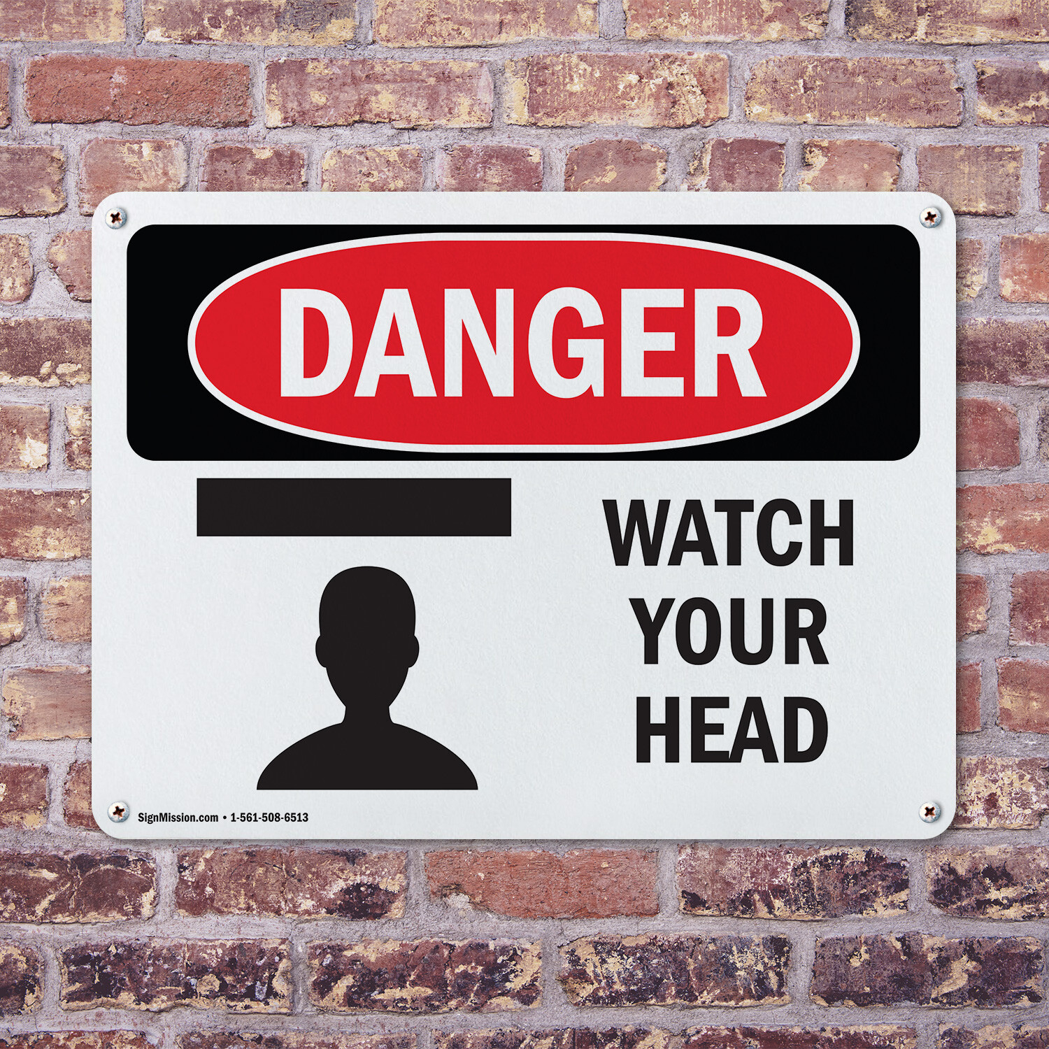 (2 Pack) Watch Your Head OSHA Danger Sign Decal Metal Plastic