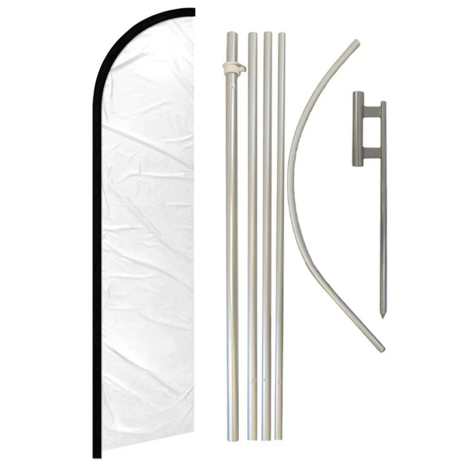 White Solid Color Windless Advertising Banner Flag & Pole Kit