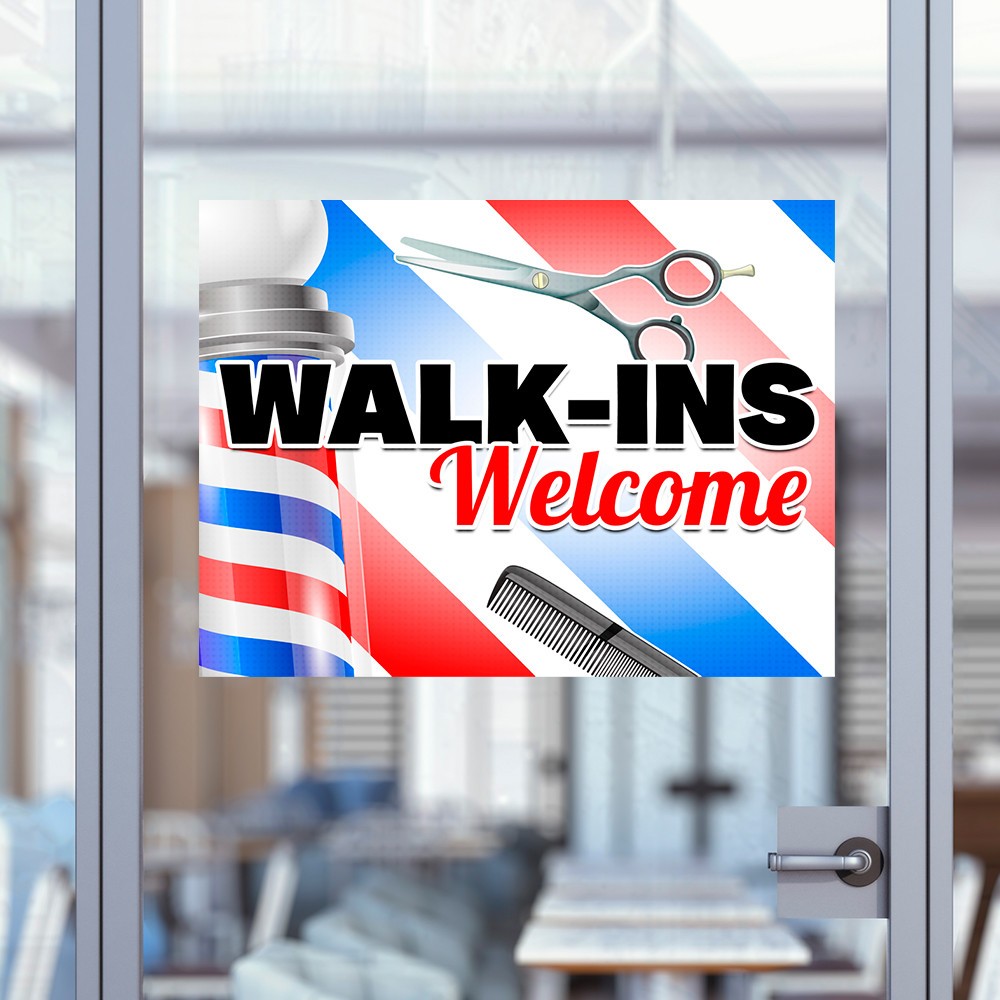 Walk-Ins Welcome – Barber (32″ x 24″) Perforated Removable Window Decal