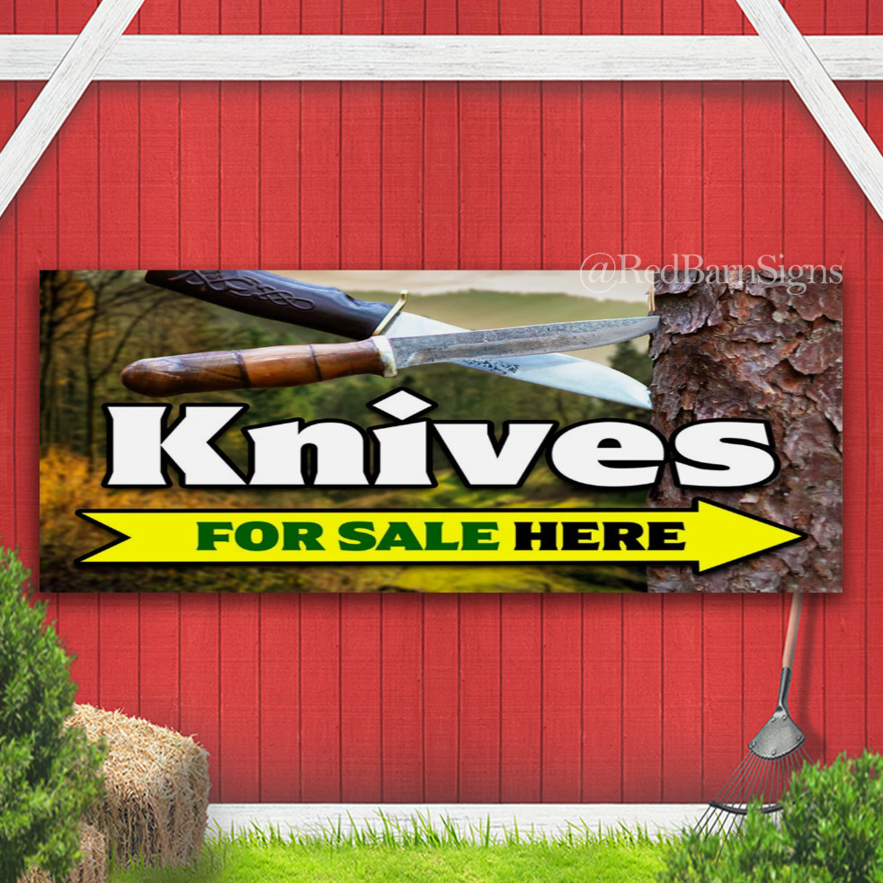 Knives For Sale Here arrow Indoor Outdoor Banner Sign with grommets