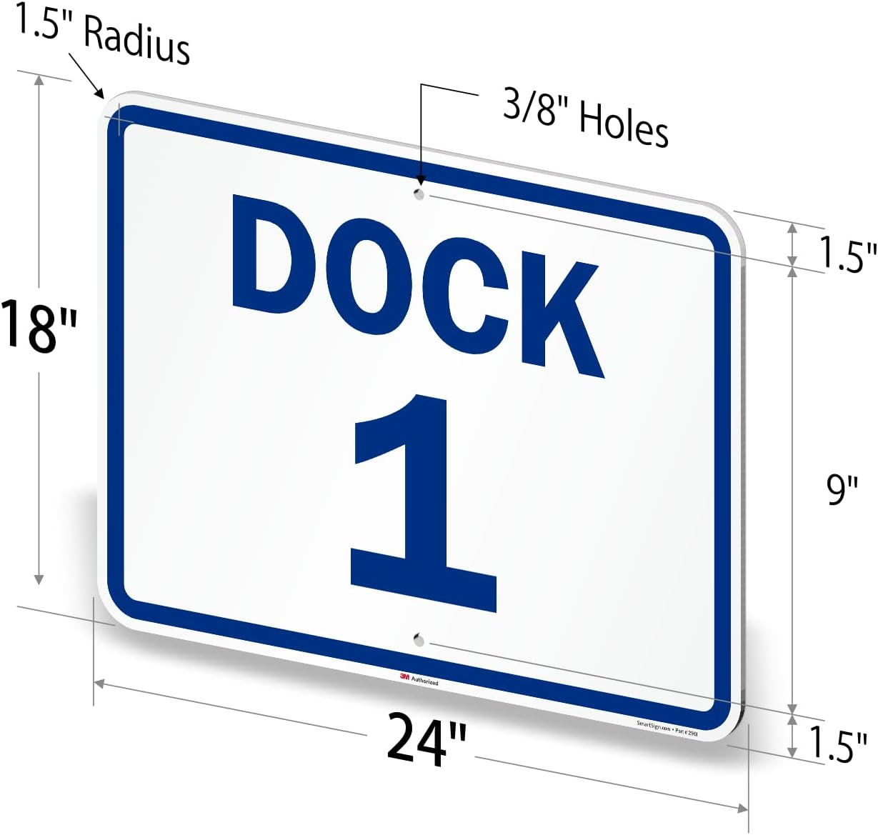 18″ x 24″ Reflective Aluminum Dock Number Sign – Blue on White