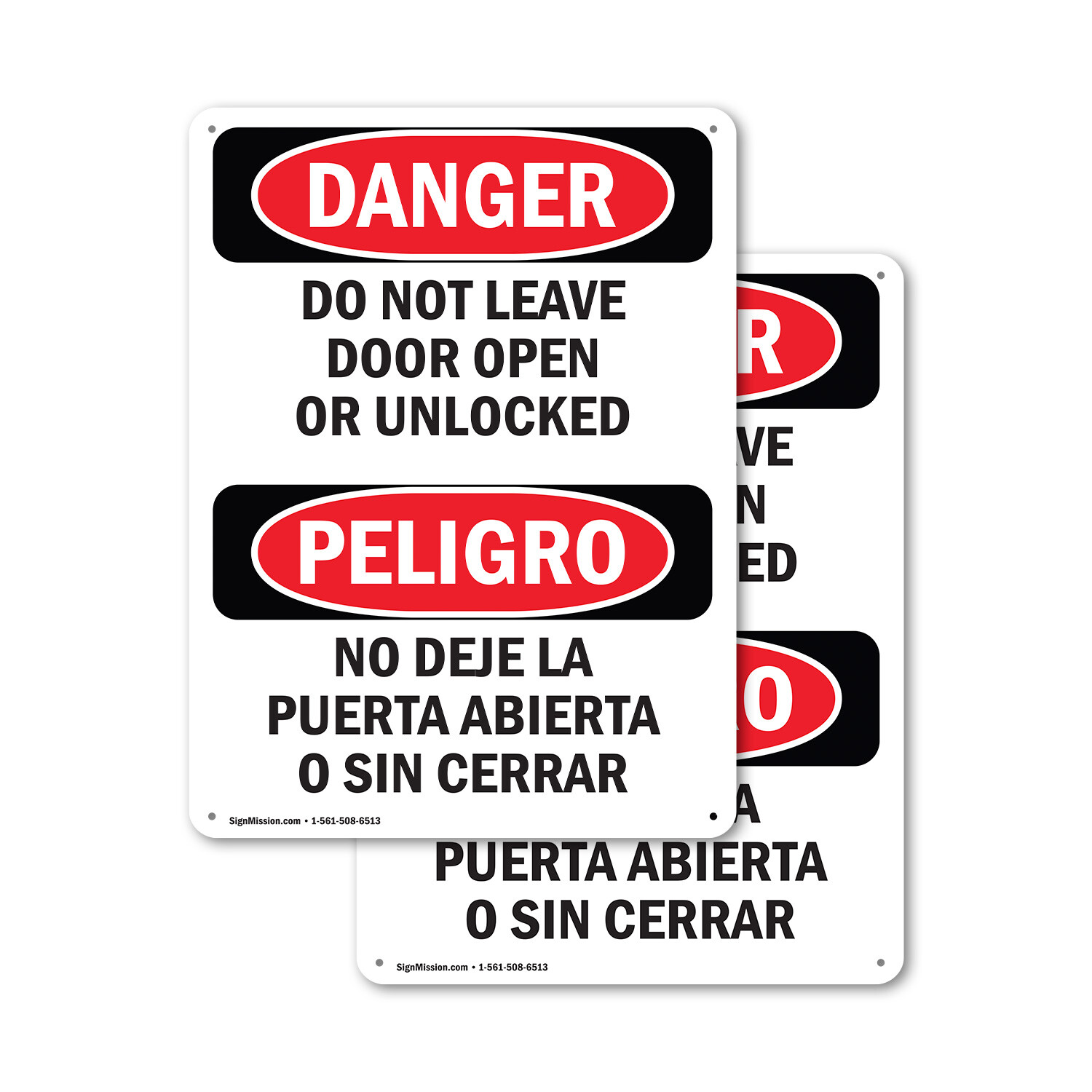 (2 Pack) Do Not Leave Door Open Or Unlocked Bilingual OSHA Danger Sign Decal
