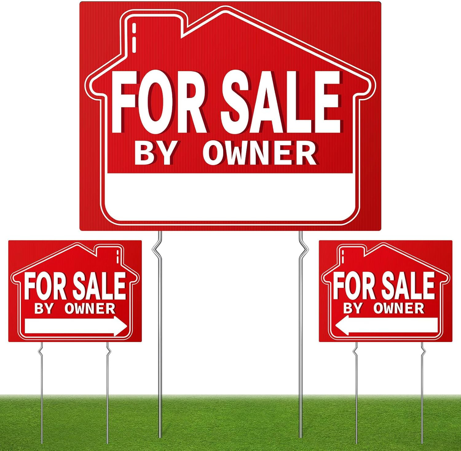 For Sale by Owner Yard Sign (3 Pack), 18″ X 14″ Double-Sided Yard Signs with Met