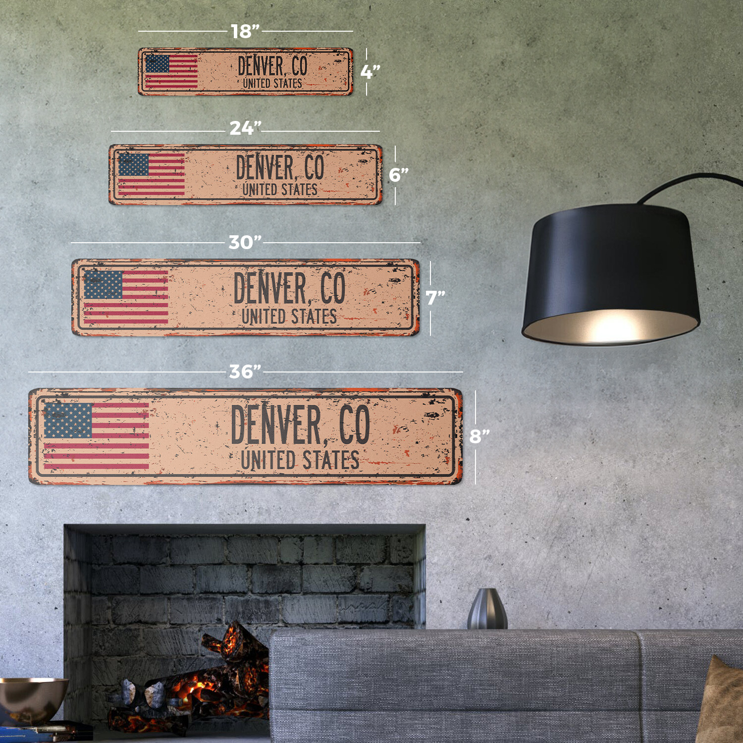 DENVER CO UNITED STATES Vintage Street Sign American flag city country rustic