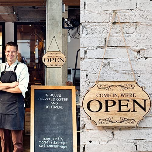Double Sided Wooden Open Closed Business Sign with Rope for Shop Door Window