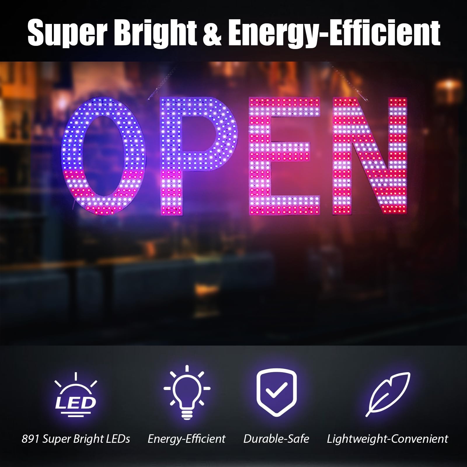 Large LED Open Sign for Business – 40″x14″ Ultra Bright Light Up Display, 3 Mode