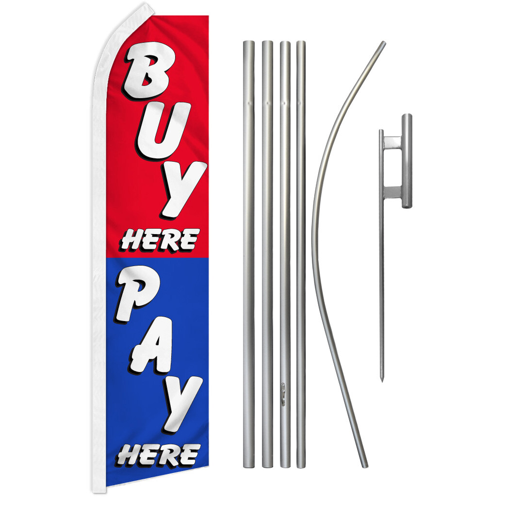 Buy Here Pay Here Advertising Swooper Feather Flutter Flag & Pole Kit Dealership