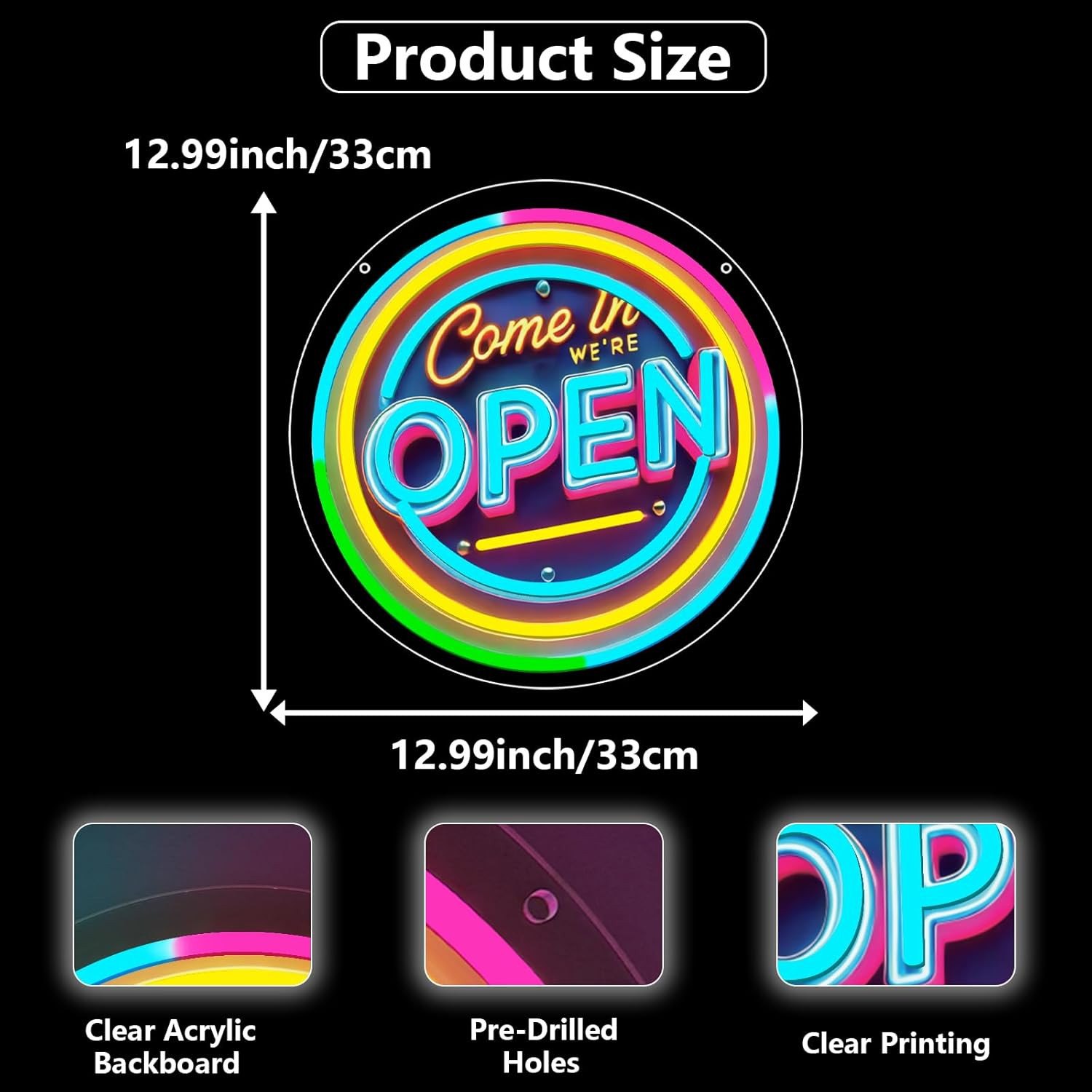 Neon Open Sign for Business, 13 * 13” Colorful Adjustable Brightness Come in We