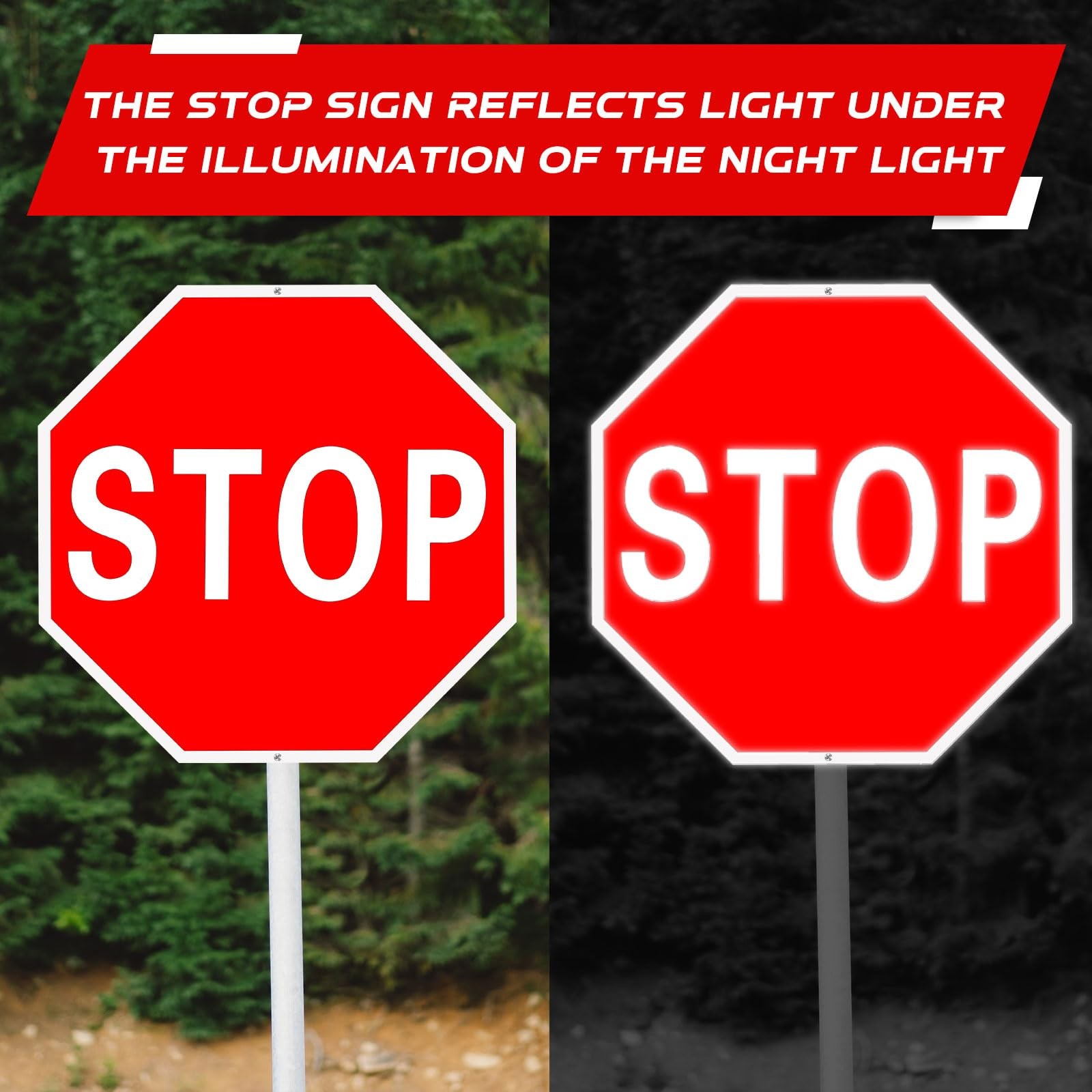 2 Pcs 24 x 24 Inch Stop Sign, Large Reflective Aluminum Street Road Signs for…
