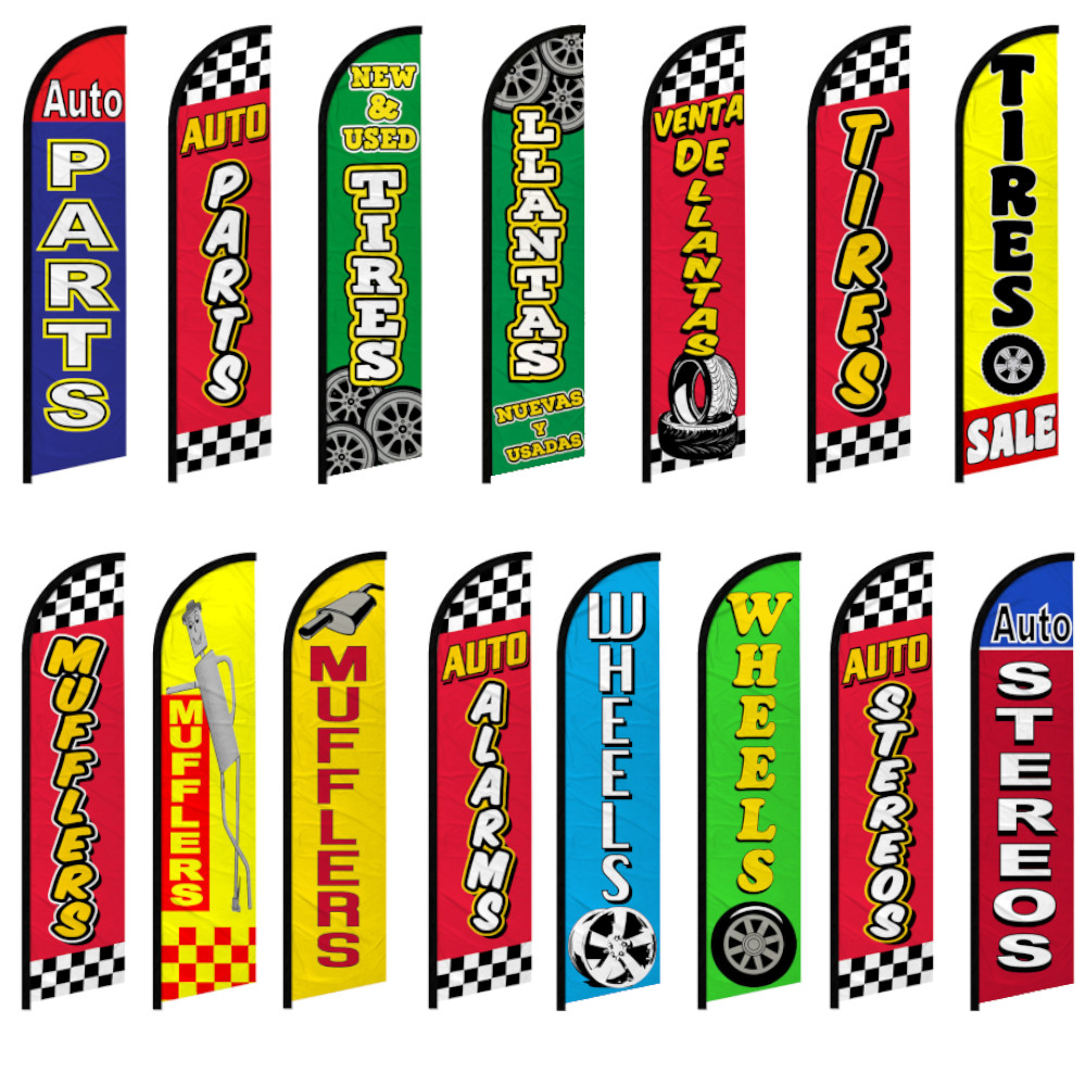Auto Parts Windless Advertising Swooper Flag Mufflers Tires Stereo Alarms