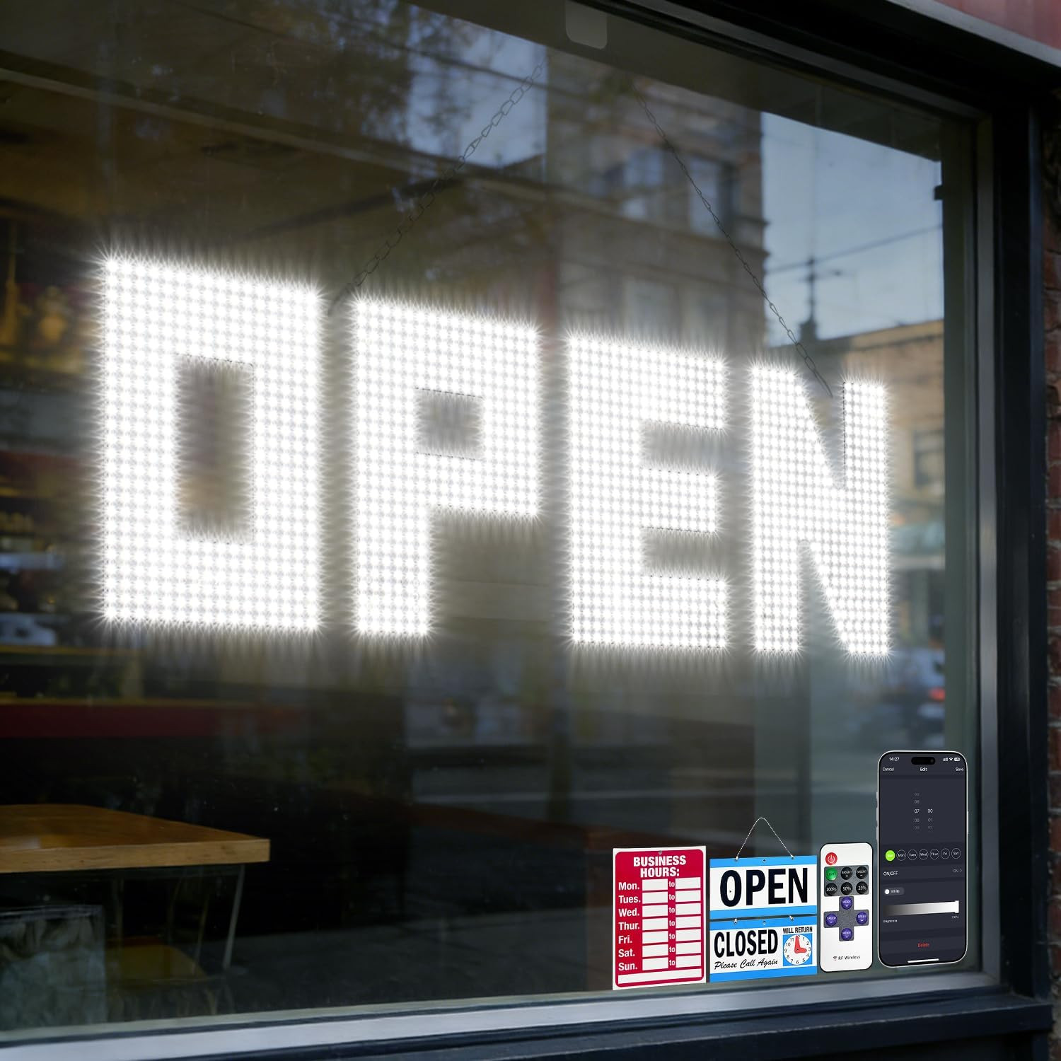 43X14 Large LED Open Sign, Super Bright Open Signs for 43 X 14 White