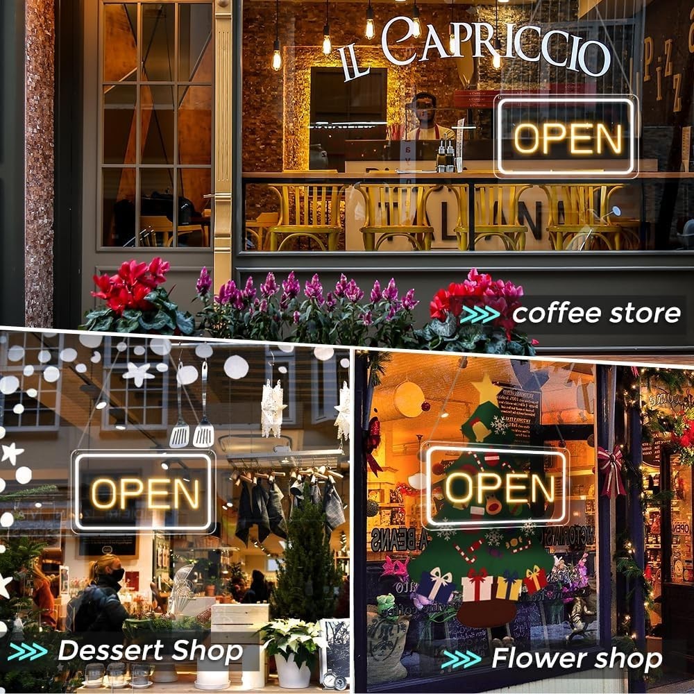 High-Quality Neon Open Sign 16″ Landscape Yellow White Business Display