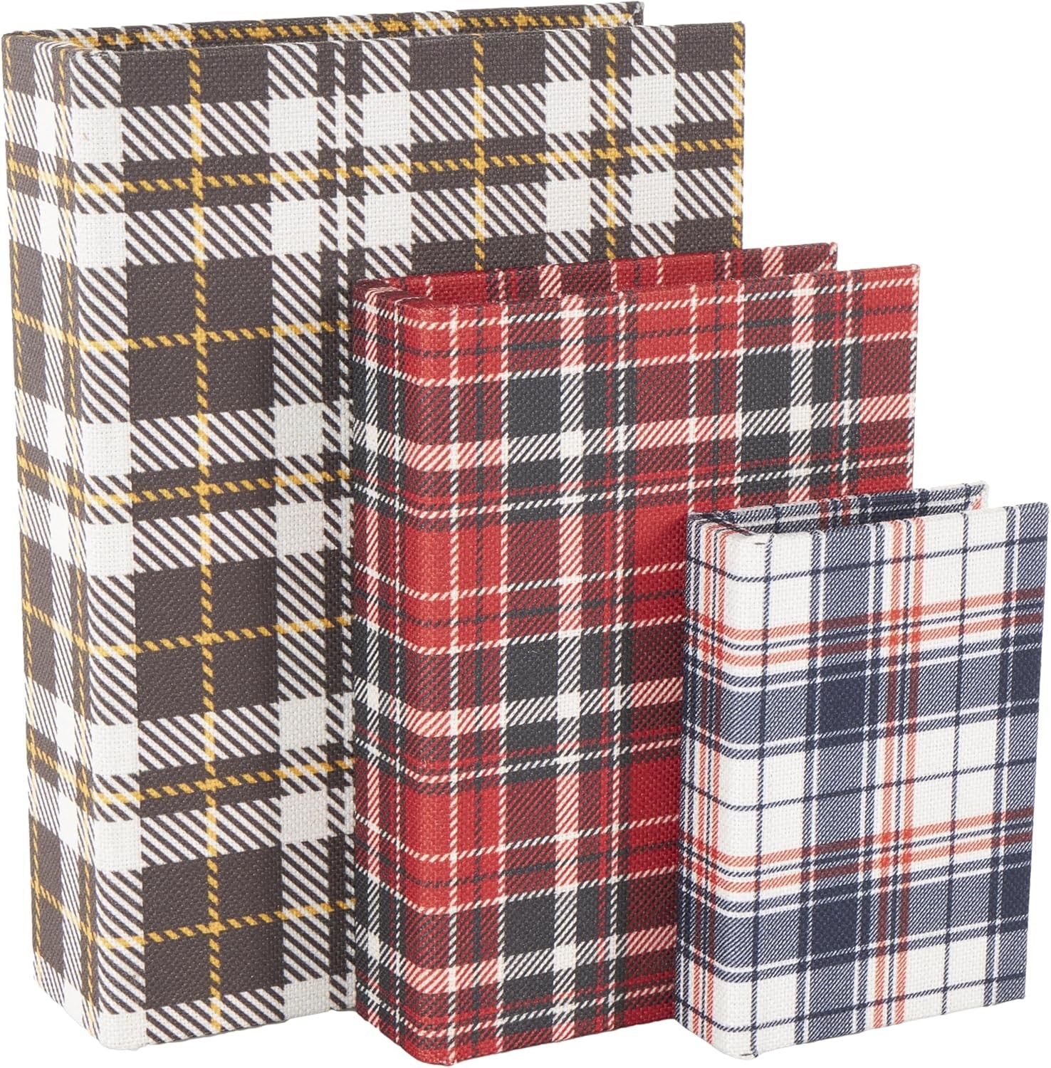 Wooden Geometric Decorative Box Faux Storage Book Book Shaped Boxes W/ Plaid
