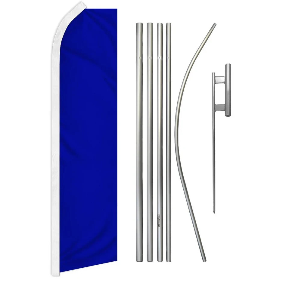 Blue Solid Color Swooper Advertising Flag & Pole Kit