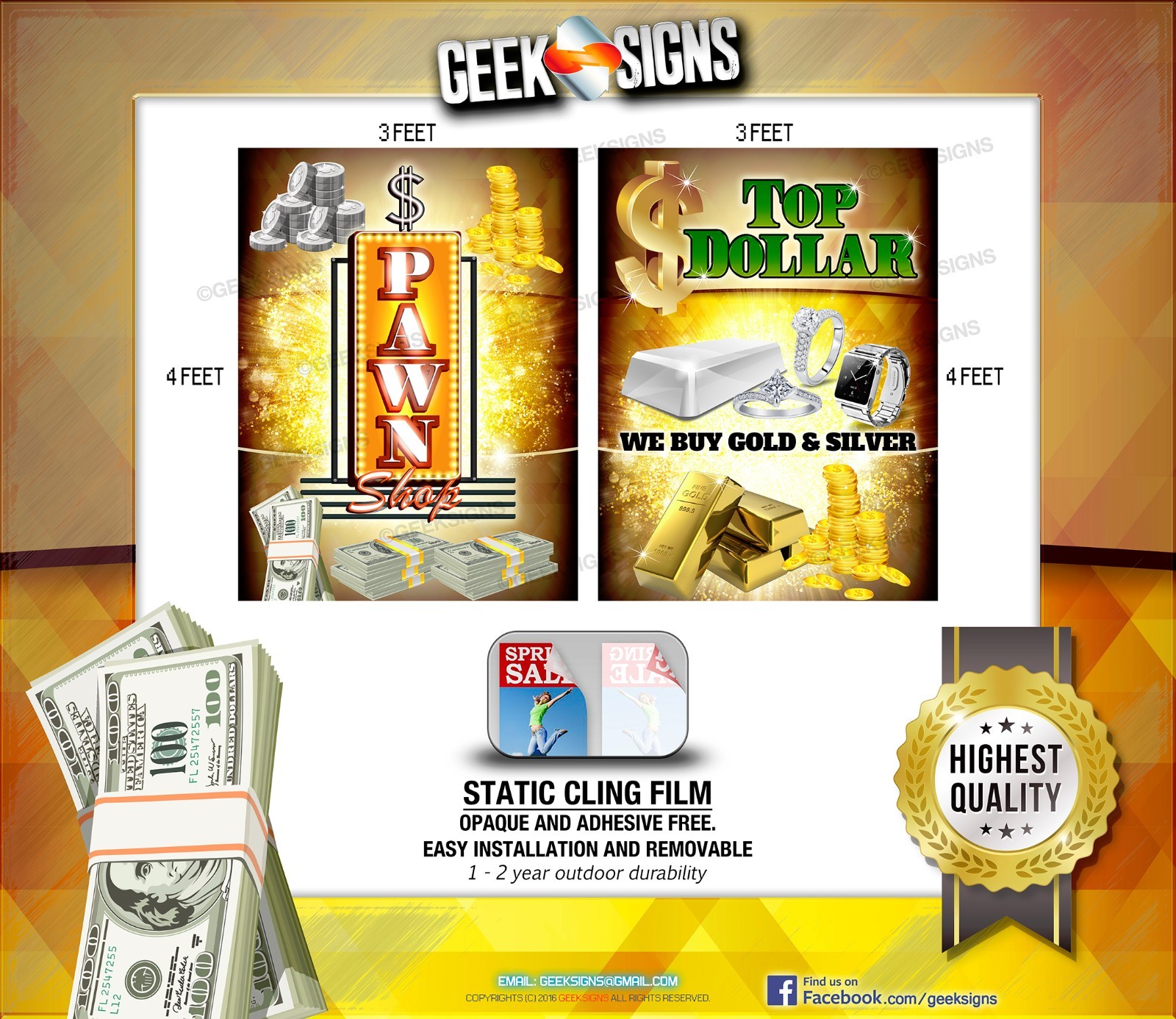 Pawn Shop we buy gold silver coins cash WINDOW SIGNS poster banner neon