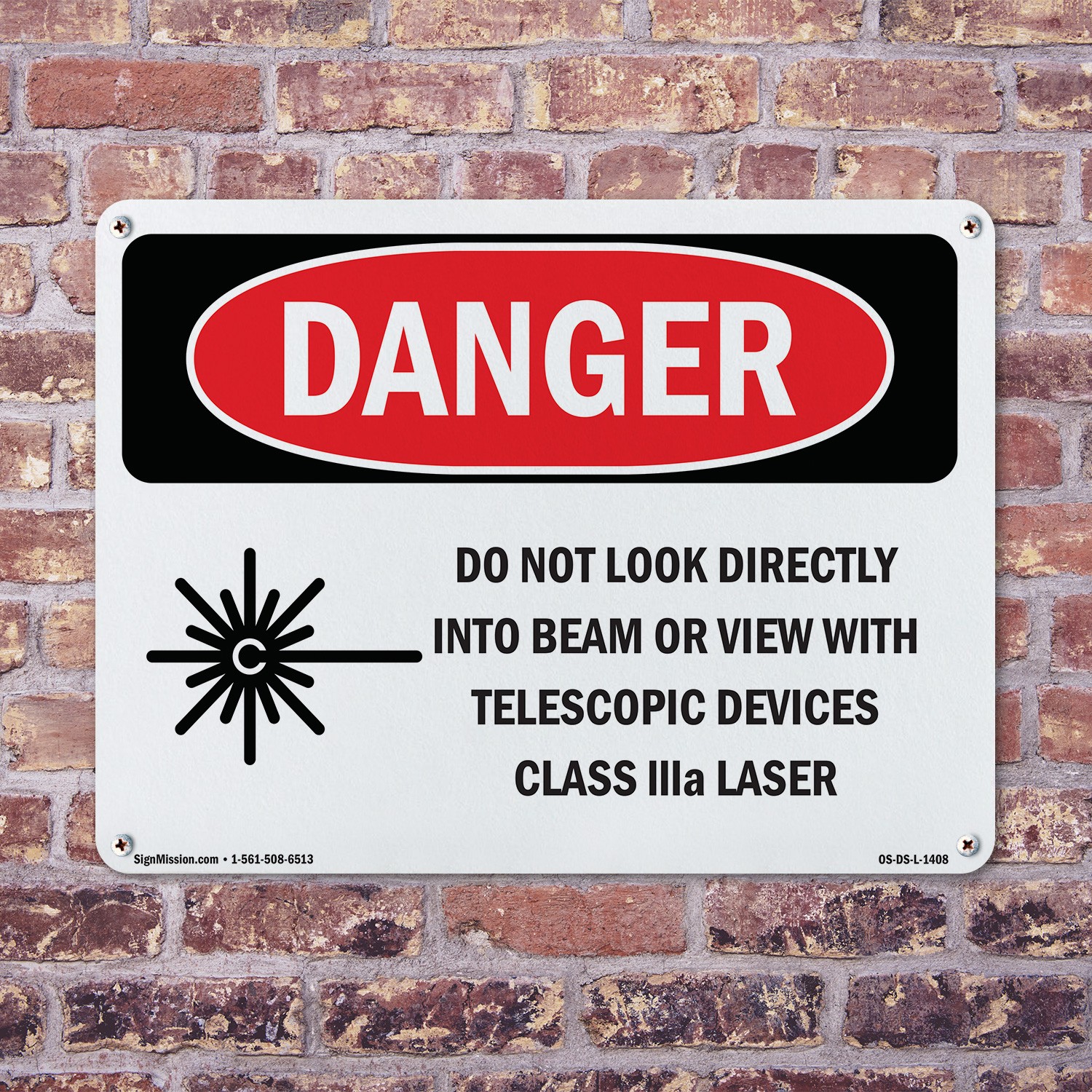 Do Not Look Directly Into Class IIIb Laser OSHA Danger Sign, Decal 5 or 10 Pack