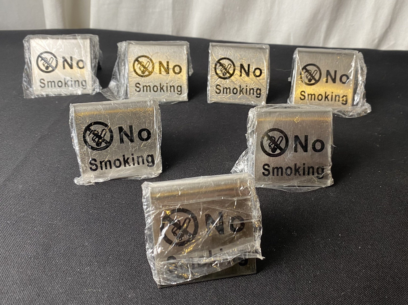 Set of 7 Stainless Steel No Smoking Sign Tent Card Table Non-Smoking Logo New