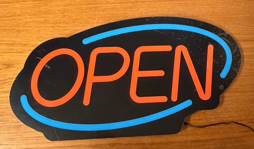 Intertek Electric “OPEN” Neon Certified Wall Sign With Flash Option Plus Speeds