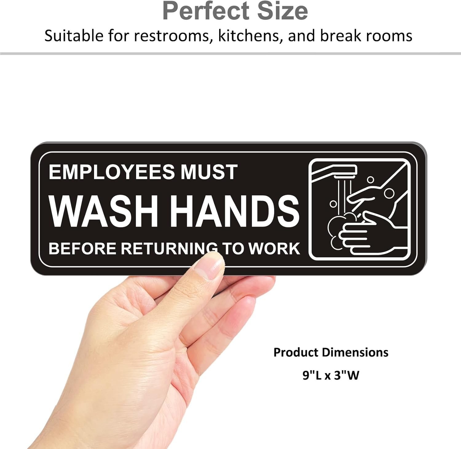4 Pack Self-adhesive , 9″ x 3″ Durable Acrylic Hand Washing Signs with Symbo…